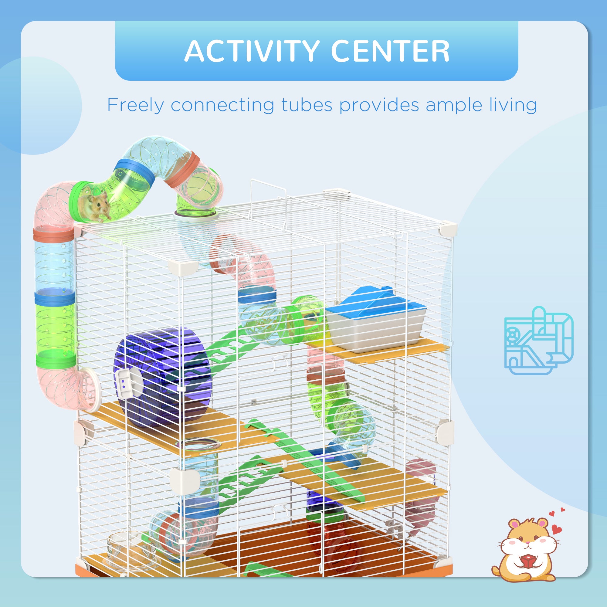 5 Tiers Hamster Cage Portable Animal Travel Carrier w/ Exercise Wheels Tube, Orange - Orange - Image 4