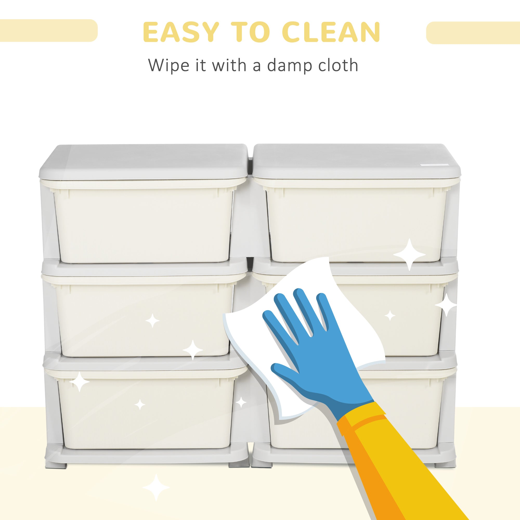 3 Tier Kids Storage Unit, Toy Organizers and Storage with 6 Drawer Chest for Kids Bedroom Nursery Kindergarten Living Room for Boys Girls Toddlers, Cream White