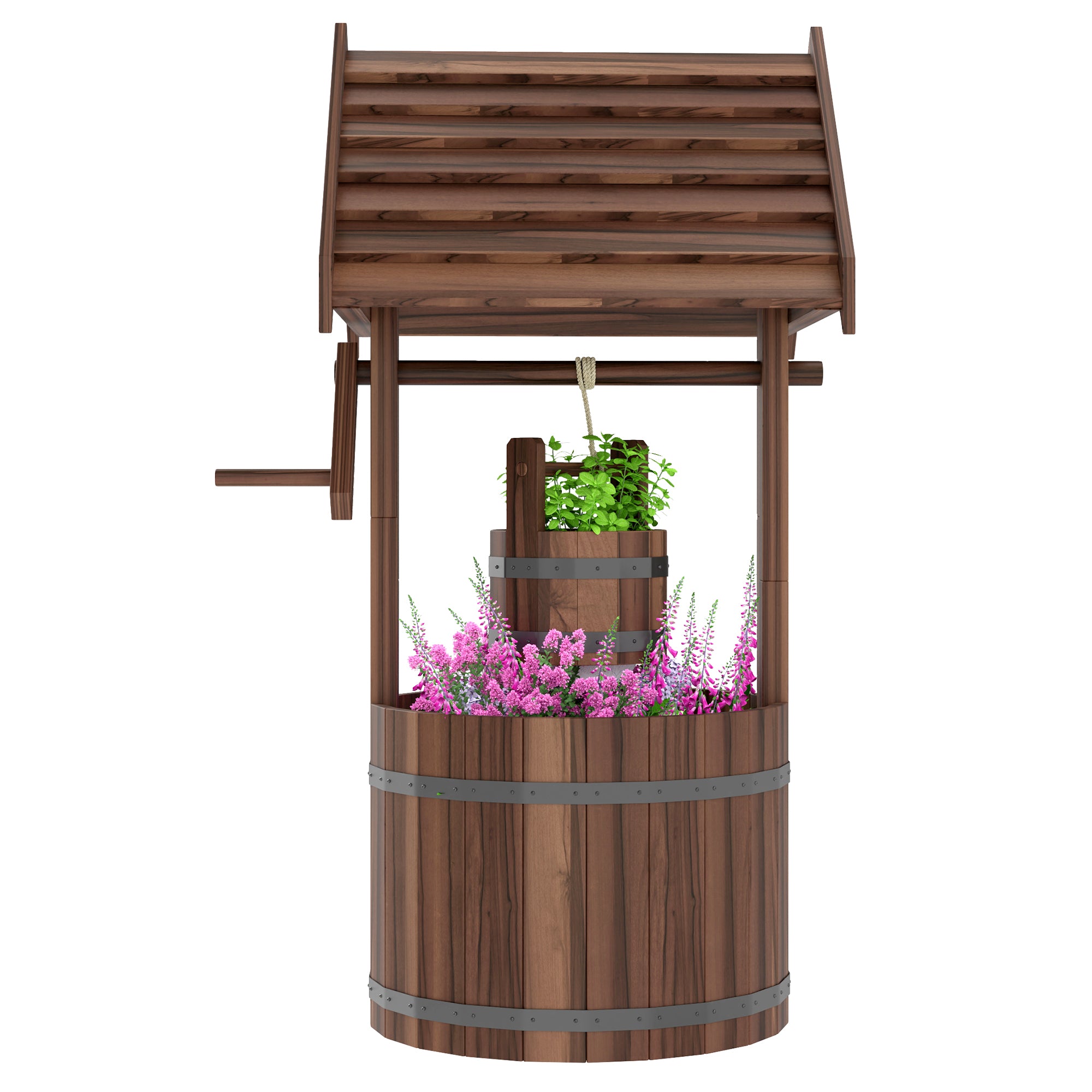 Wood Wishing Well for Outside with Hanging Bucket, Wishing Well Planter with Drain Hole for Garden Patio, Carbonized - Carbonized