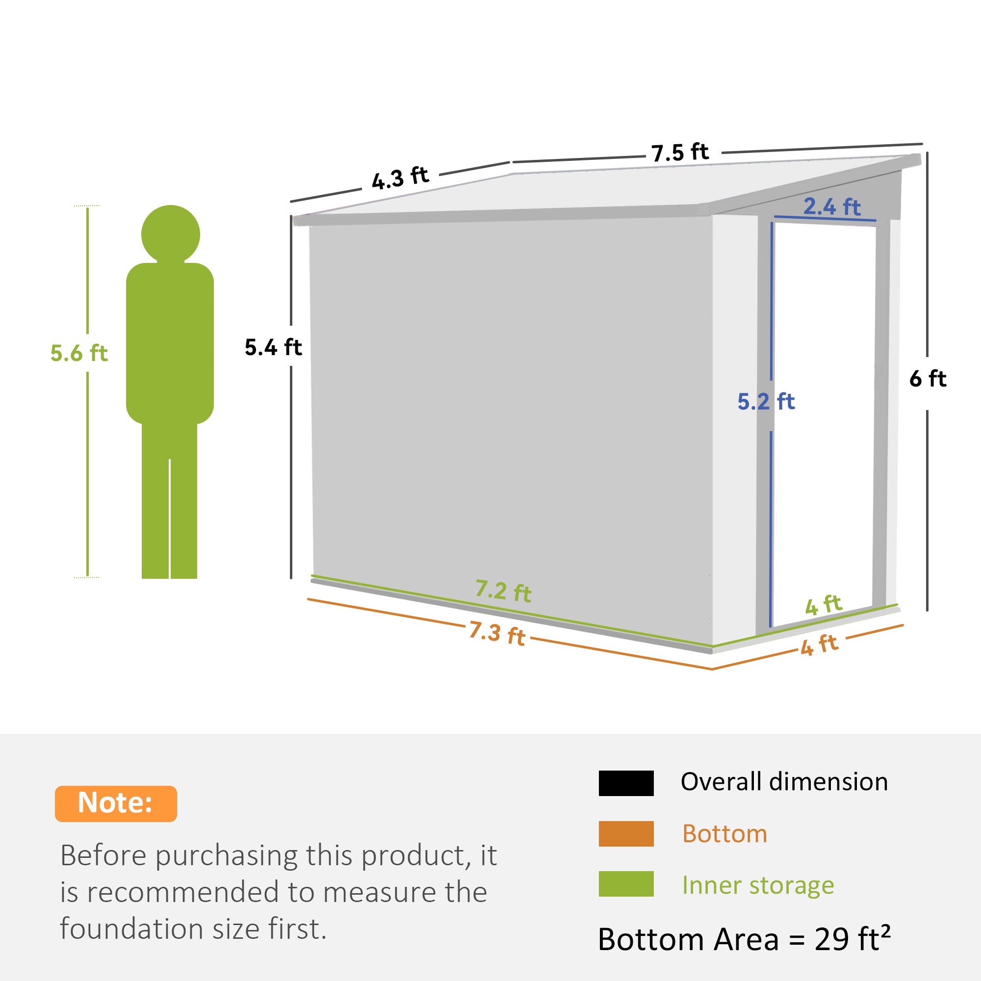 4' x 8' Lean to Garden Storage Shed, Outdoor Metal Tool House with Lockable Door Vents for Backyard Patio Lawn, Light Gray - Light Gray - Image 3
