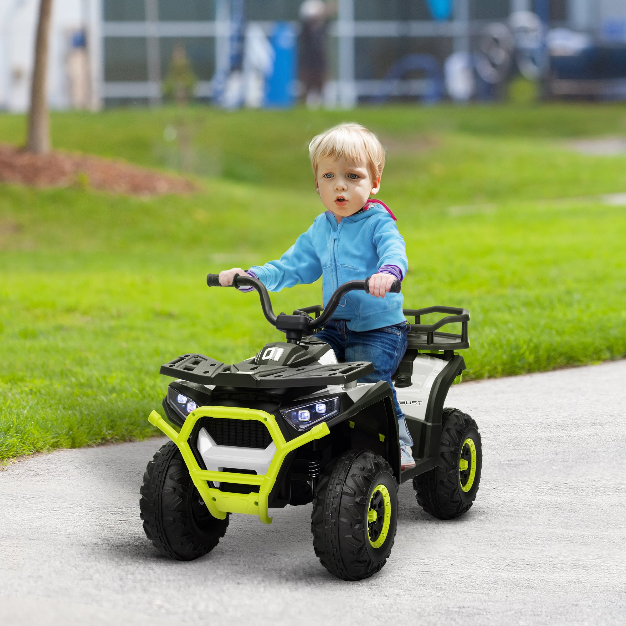 12V Kids ATV, 4 Wheeler Quad with 4 Spring Suspension Wheels, LED Lights, Music USB, Green