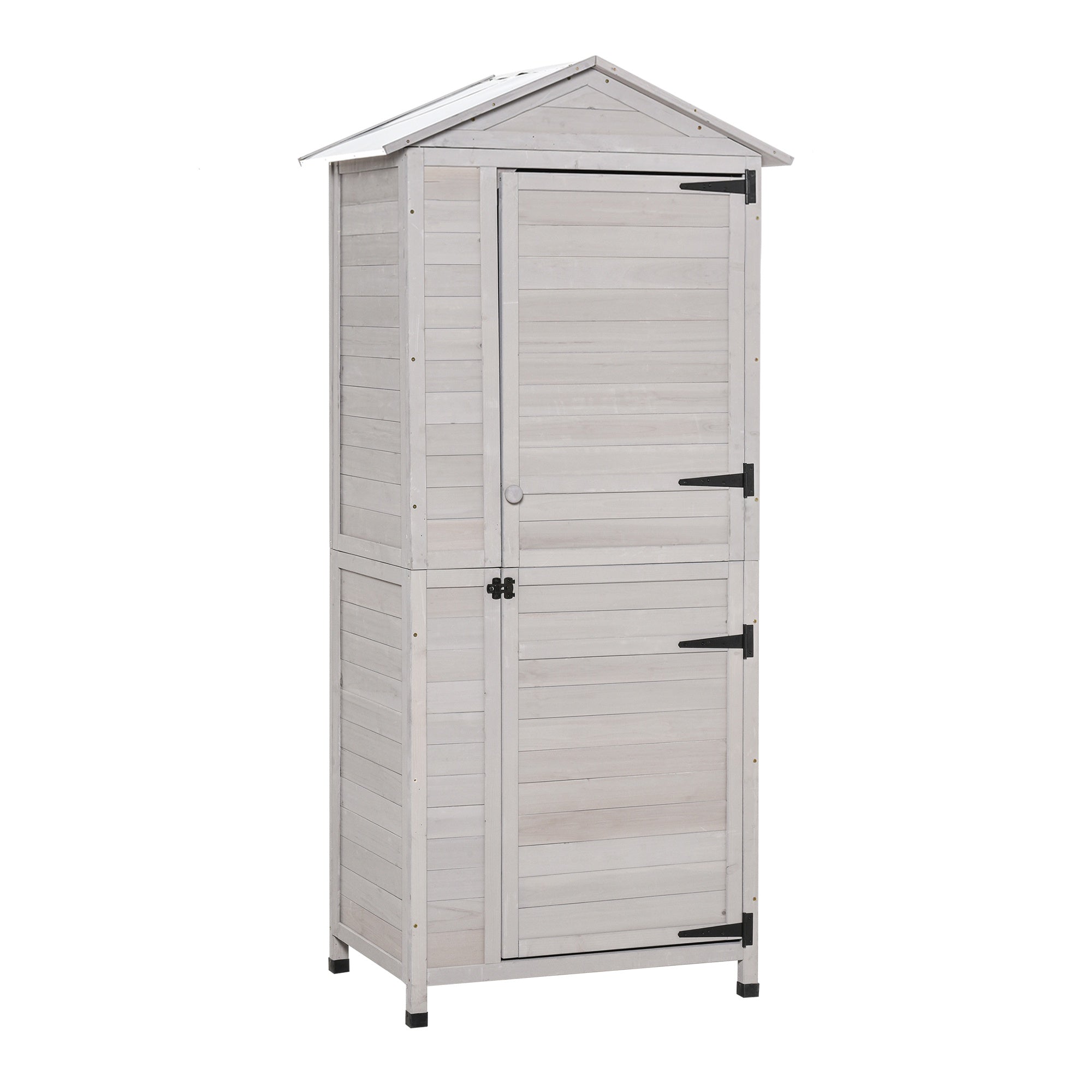 Wooden Garden Cabinet 4-Tier Storage Shed Lockable Organizer w/ Foot Pad Handle - Light Grey