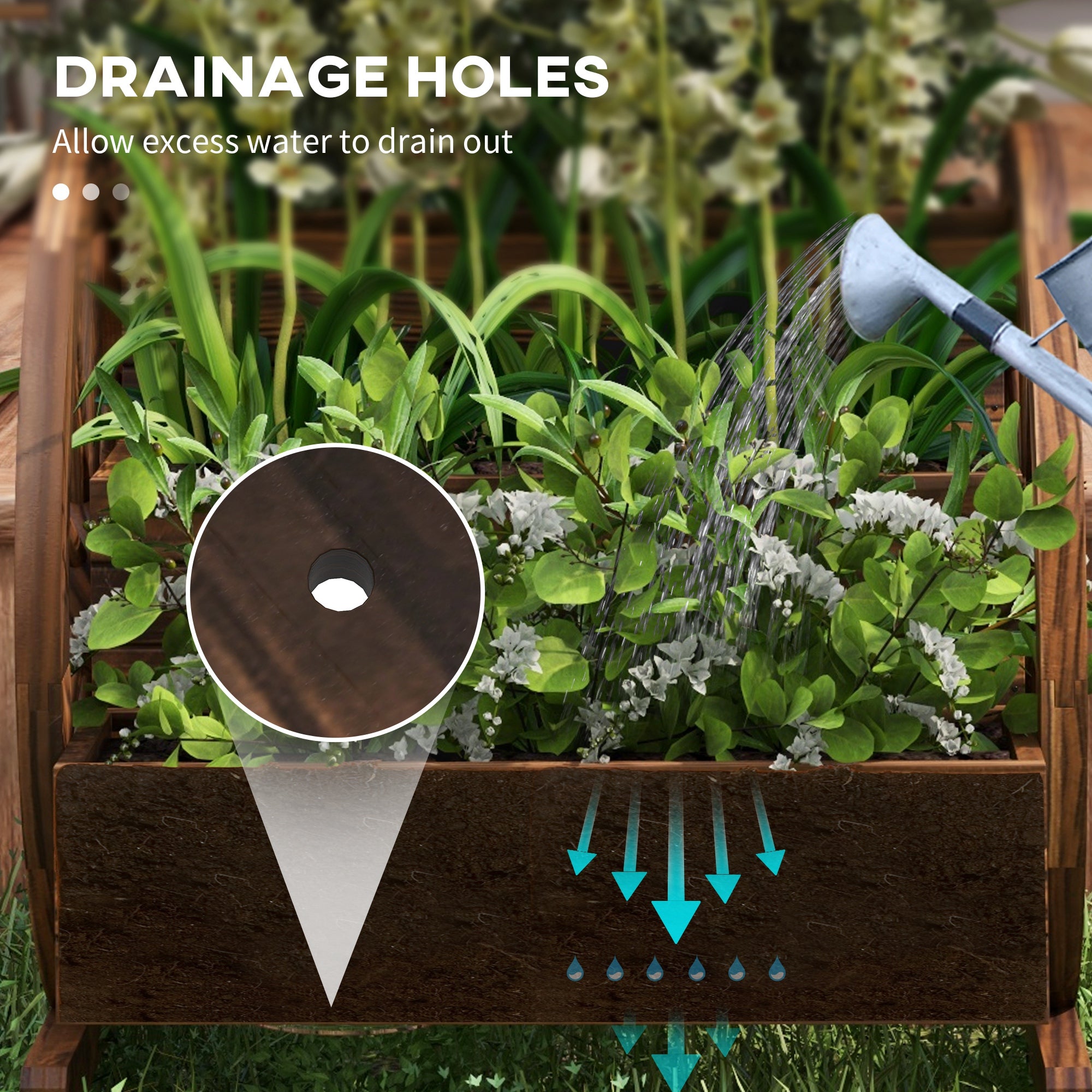 Wooden Wagon Planter Box, 3-Tier Raised Garden Bed, for Vegetables Flowers Herbs, 25" x 24" x 23" - Carbonized - Image 5