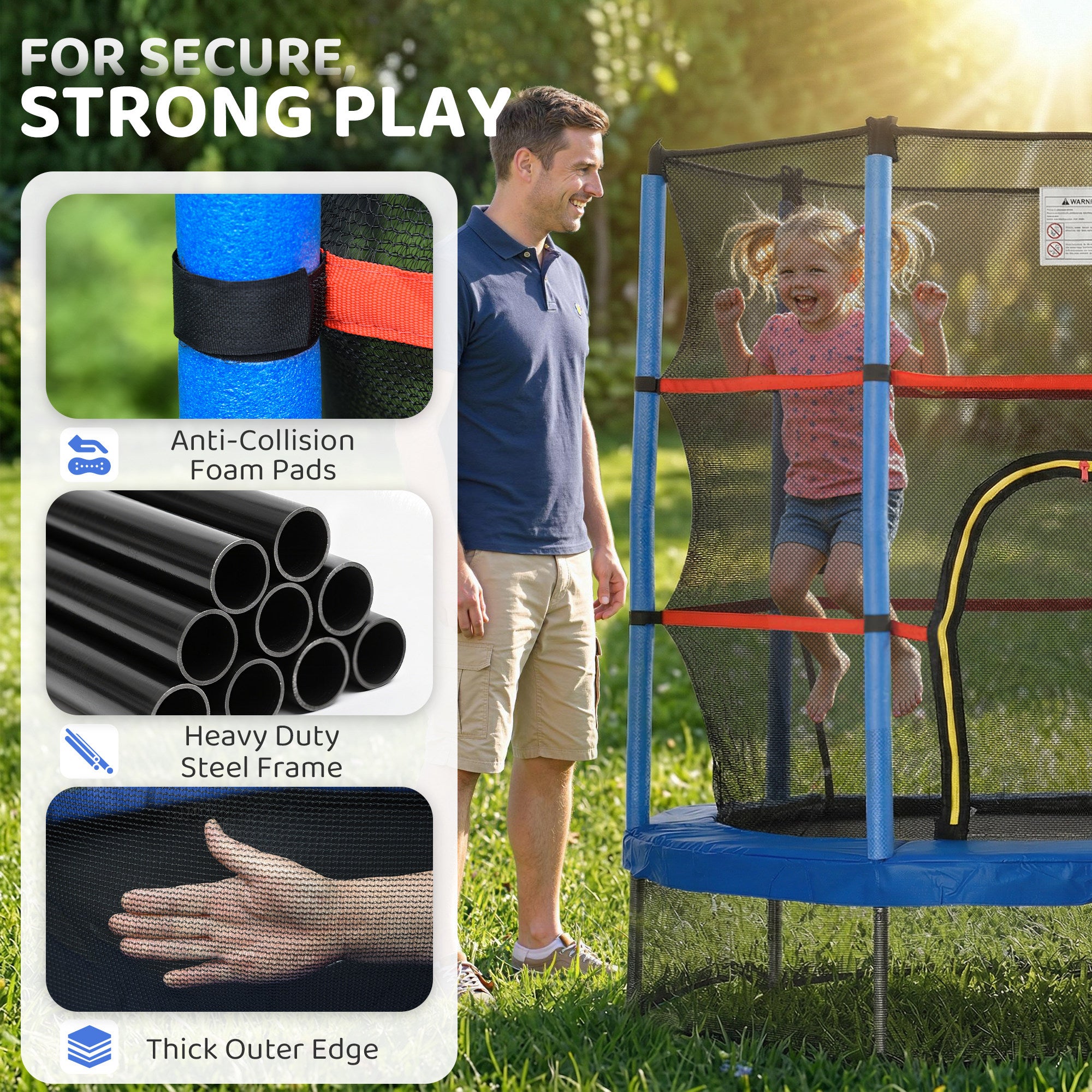 Φ5FT Kids Trampoline with Enclosure Net for Age 3 to 6 Years Blue