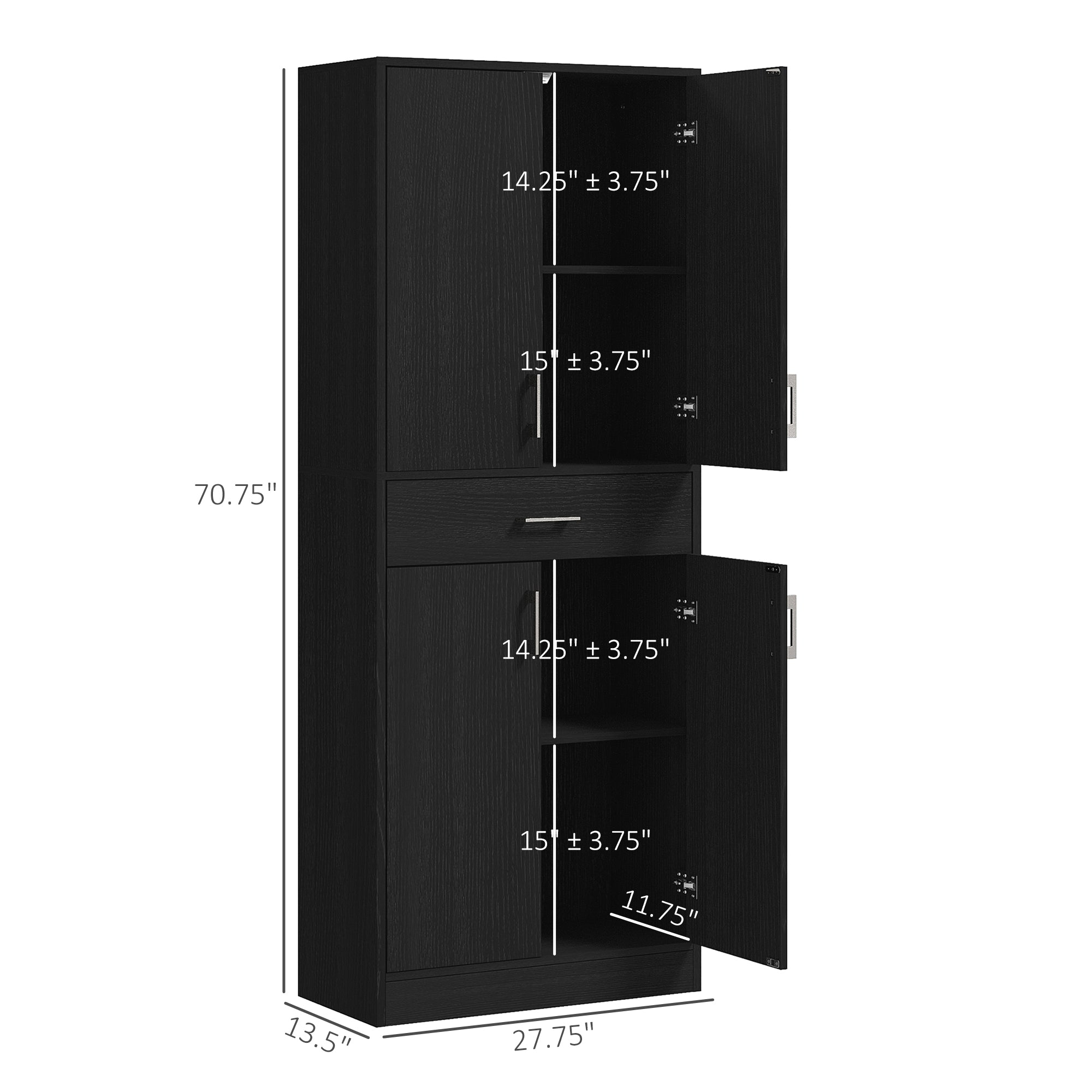 71" Kitchen Cabinet with Drawer and Adjustable Shelf, Freestanding Tall Kitchen Pantry, Distressed Black