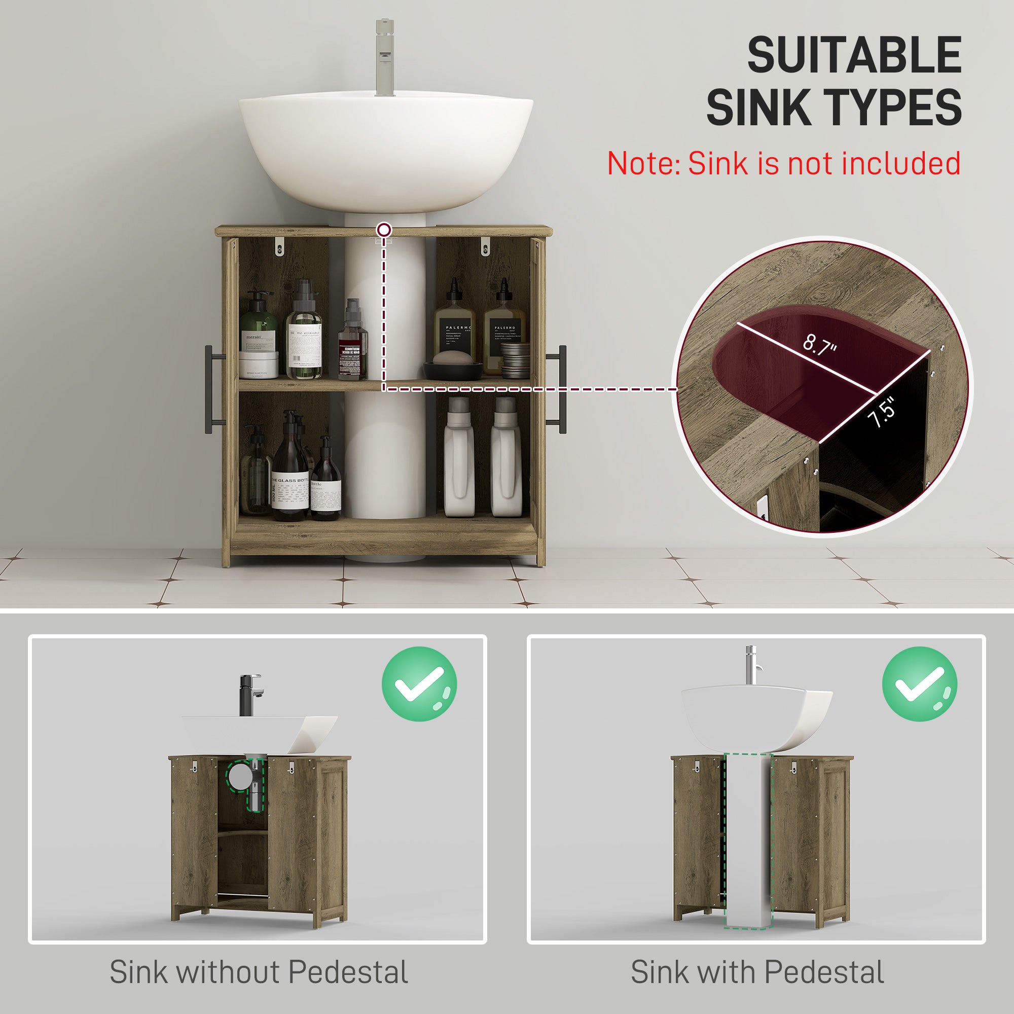 Farmhouse Pedestal Sink Storage Cabinet, Bathroom Sink Cabinet with 2 Barn Doors and Adjustable Shelf, Light Gray