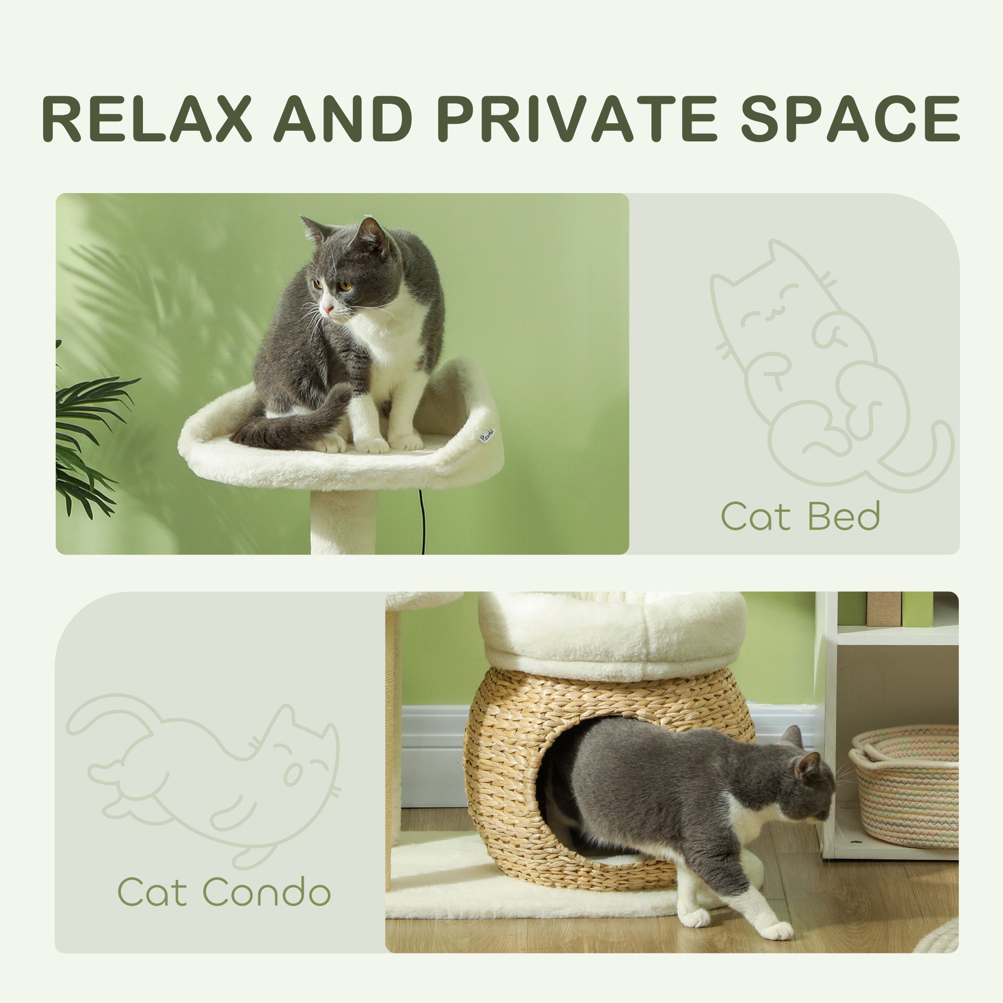 31" Cat Tree Tower with Scratching Posts, Cat Condo, Beds, Platform and Toy Ball for Indoor Cats, Cream White - Cream White - Image 5