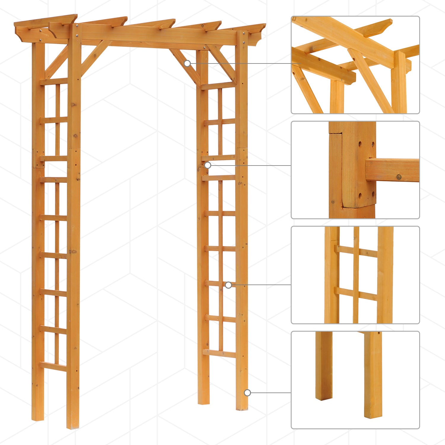 85" Wooden Garden Arbor for Wedding and Ceremony, Outdoor Garden Arch Trellis for Climbing Vines, Fir Wood, Orange - Orange - Image 4
