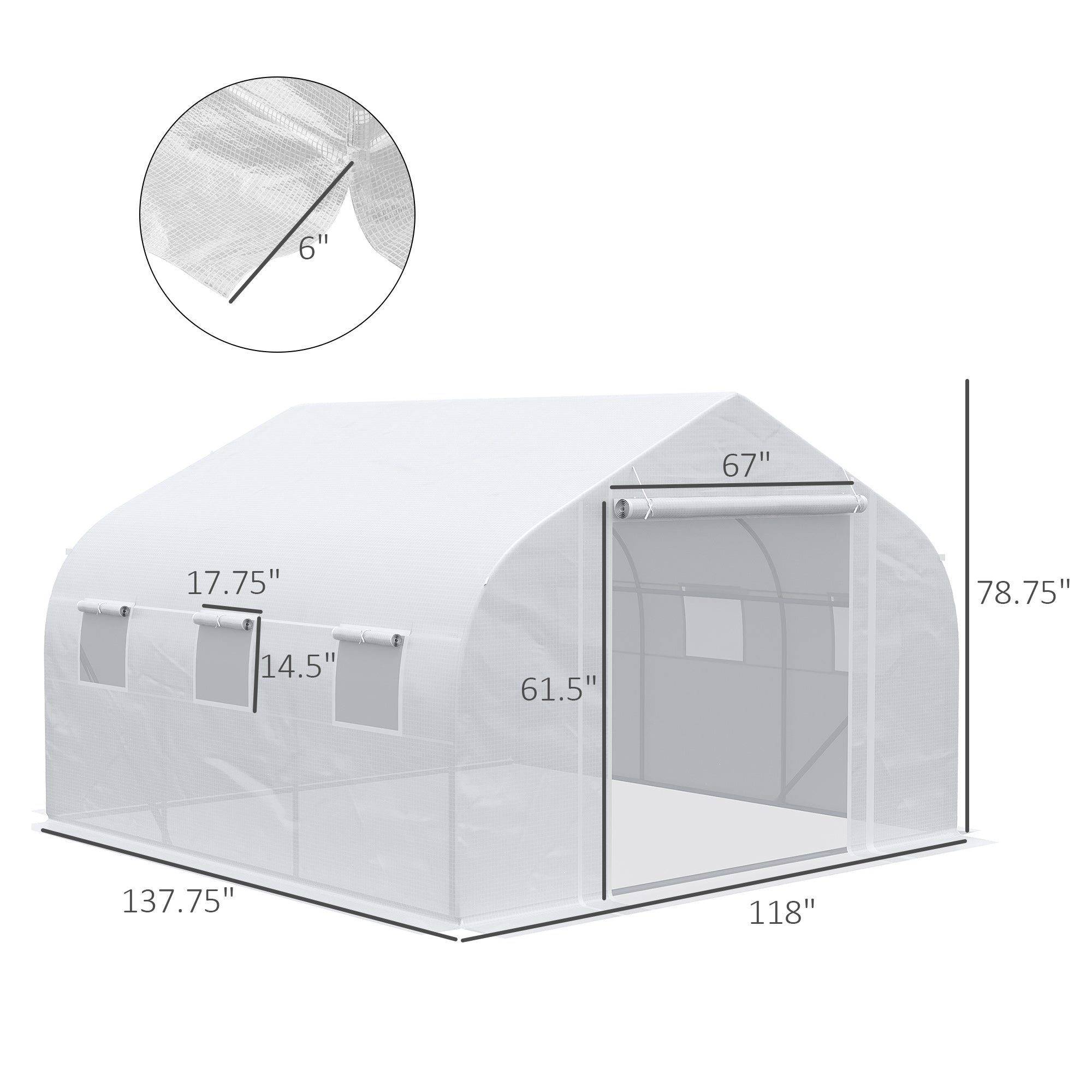 11.5' x 10' x 6.5' Walk-in Greenhouse, Tunnel Green House with Zippered Mesh Door and 6 Mesh Windows, Gardening Plant Hot House with Galvanized Steel Frame, White - White - Image 3