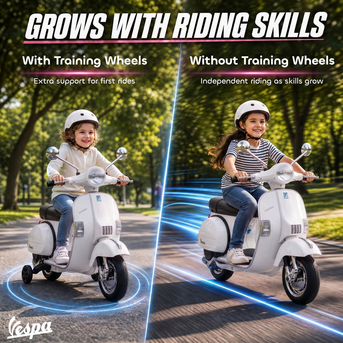 12V Kid Motorcycle, Electric Motorbike with Training Wheels, Rear Suspension, Steering Limitation for 3-6 Years, White