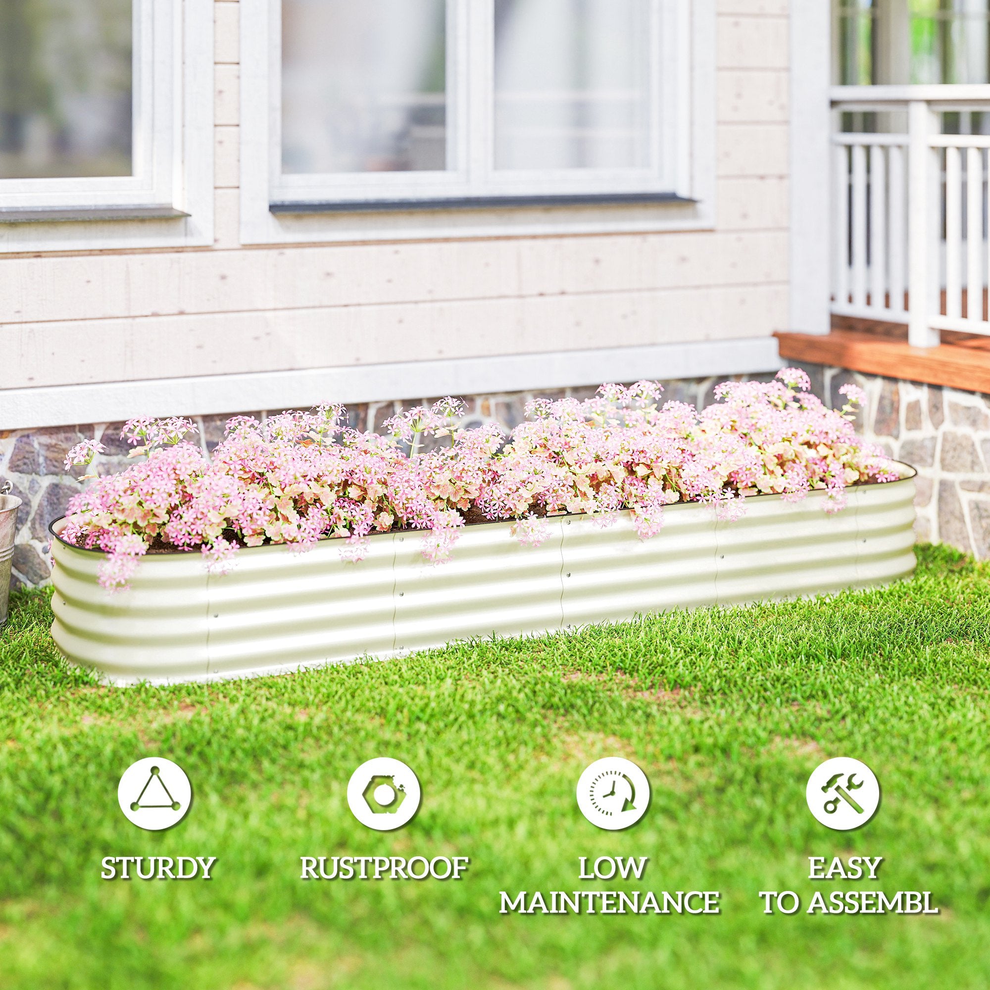 7.9' x 2' x 1' Galvanized Raised Garden Bed Kit, Metal Planter Box with Safety Edging, Cream - Cream White - Image 7
