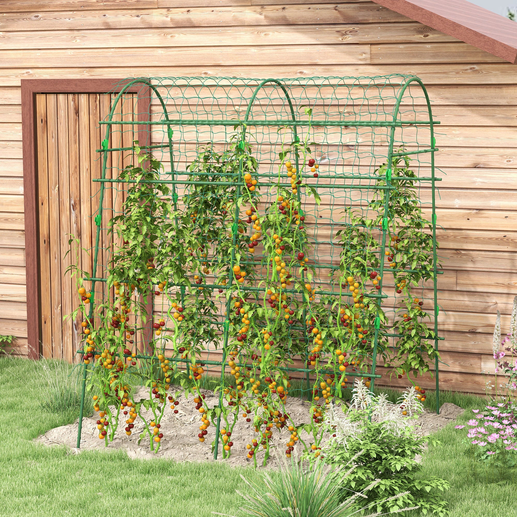 Metal Garden Trellis, Arch Trellis for Climbing Plants Outdoor, A-Frame, with Climbing Net, 57" x 66" x 81", Green - Green - Image 2