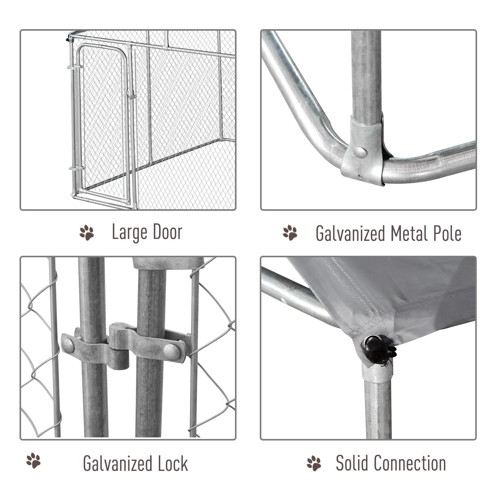 Outdoor Dog Kennel Galvanized Steel Fence with Cover Secure Lock Mesh Sidewalls for Backyard 9.8' x 9.8' x 7.7' - Silver - Image 6