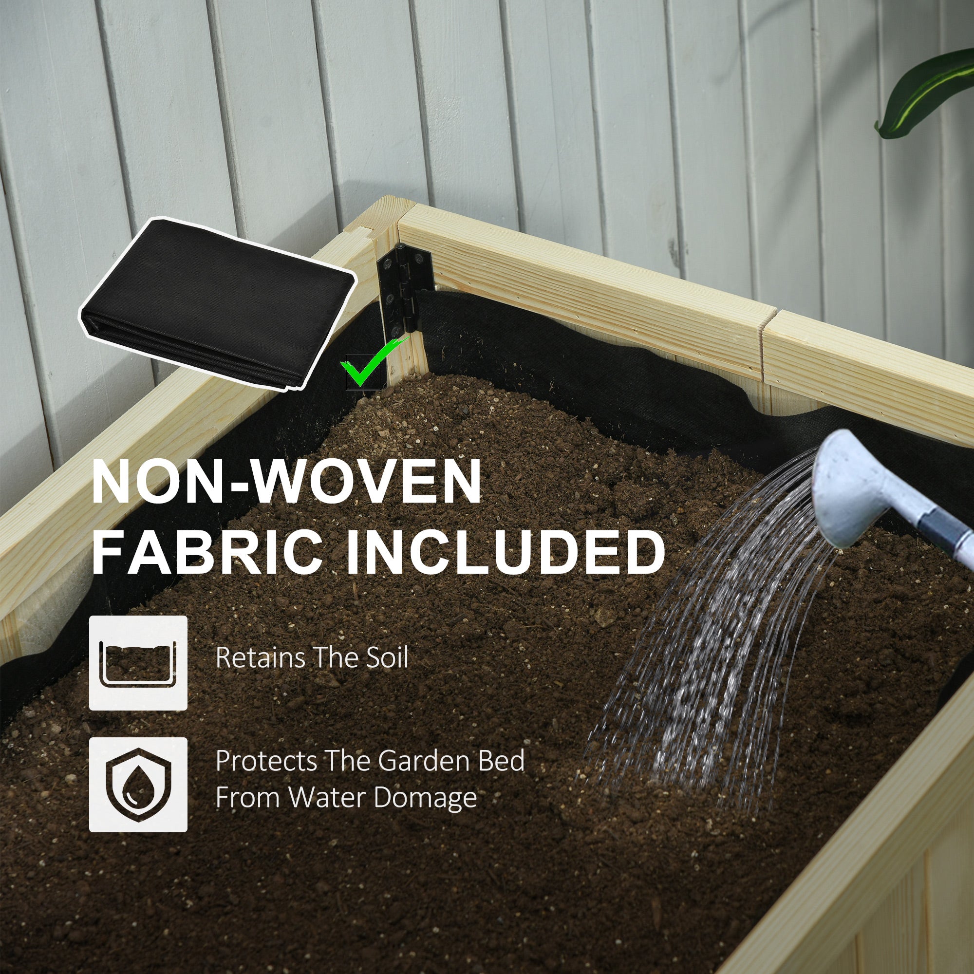 Raised Garden Bed Elevated Wooden Planter Box with Space-Saving Folding Design, Drainage Holes, & Inner Liner for Vegetable Fruit Herb Grow - Wood color - Image 7