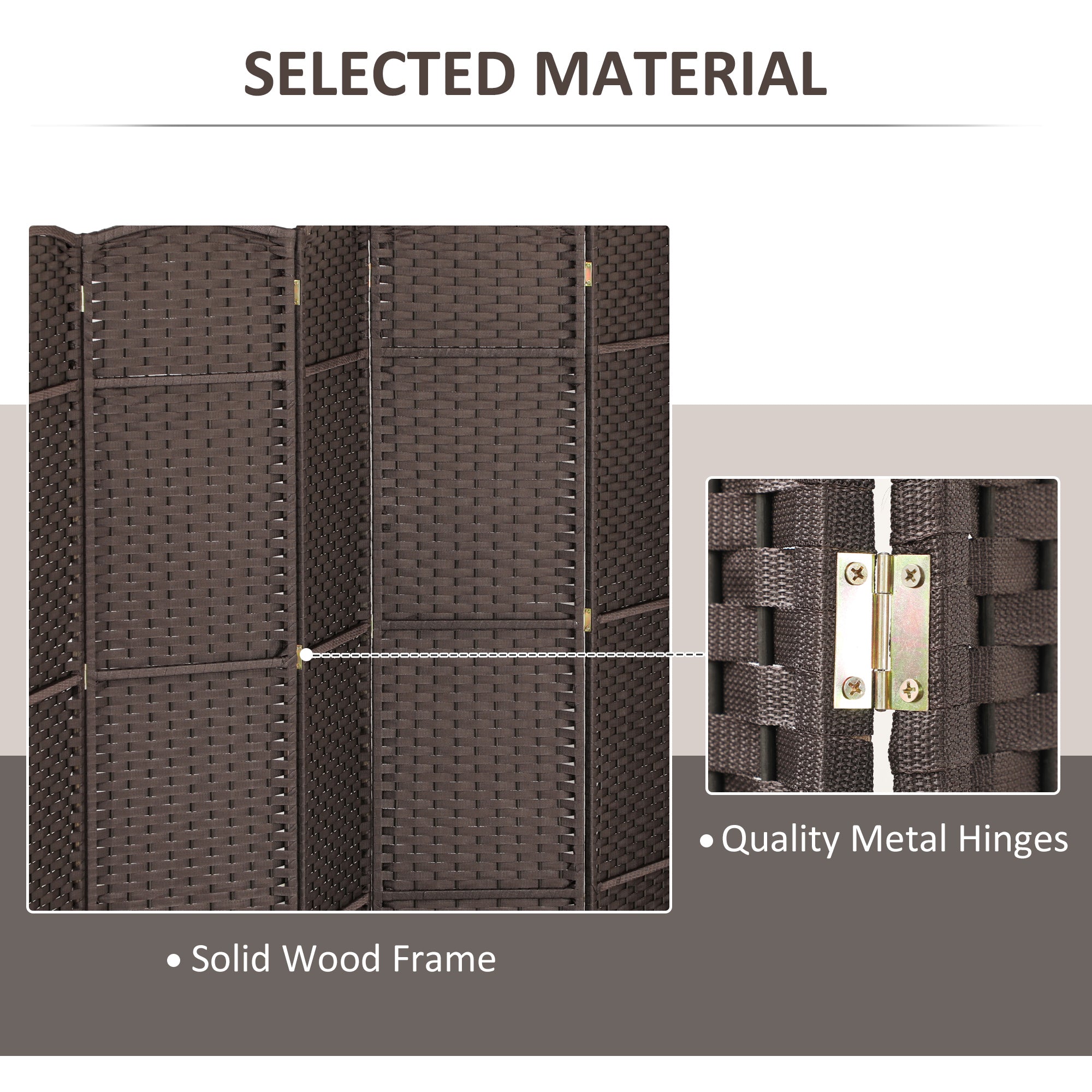 Folding Room Divider Screen 8 Panel 5.6 ' Tall Privacy Screen Freestanding Room Partition for Home Office, Brown