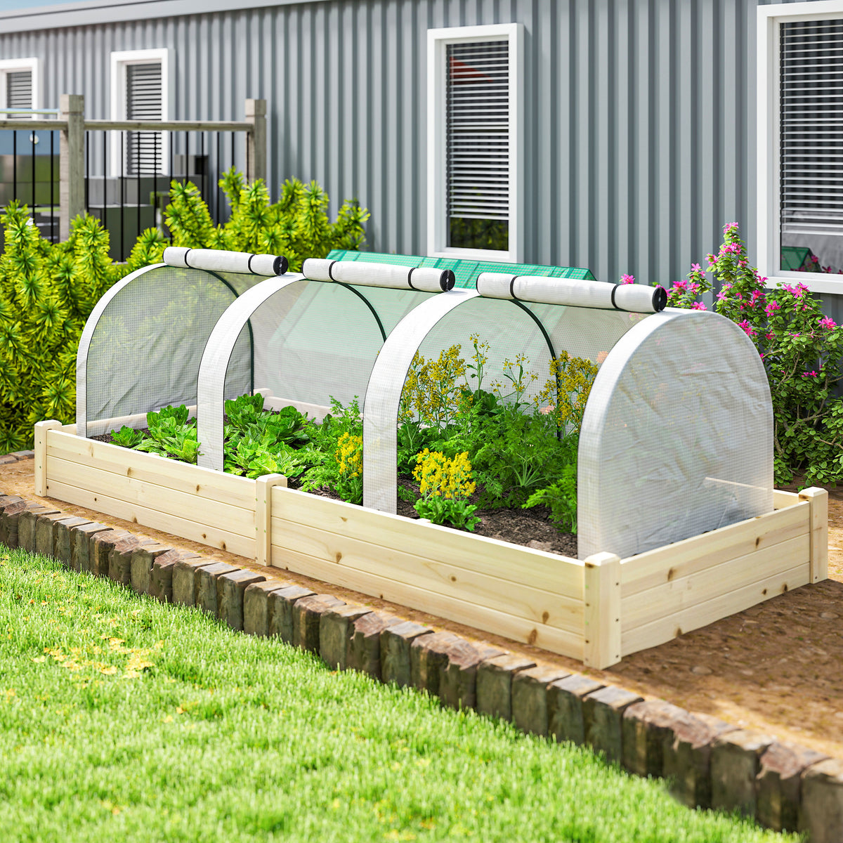 9.7' L x 3' W x 2.5' H Portable Tunneled Greenhouse with 3 Zippered Doors, Water/UV Fighting PE Cover, White