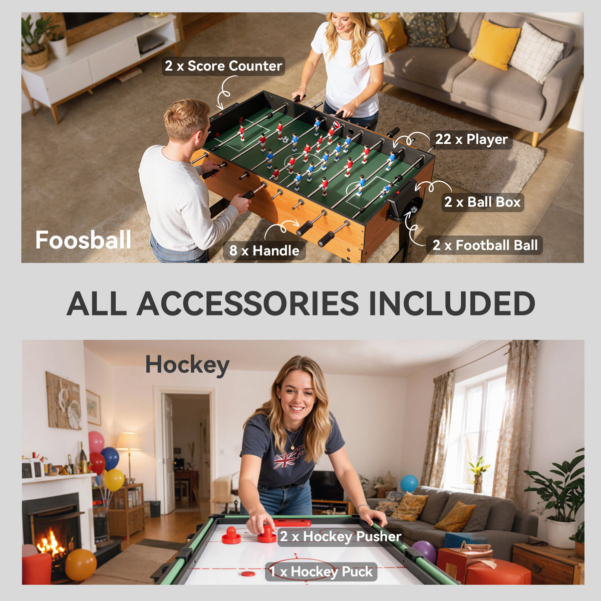 5-in-1 Multi Game Table, 53" Combo Table with Foosball, Pool, Ping Pong, Ice Hockey & Basketball, Game Room Sports Set