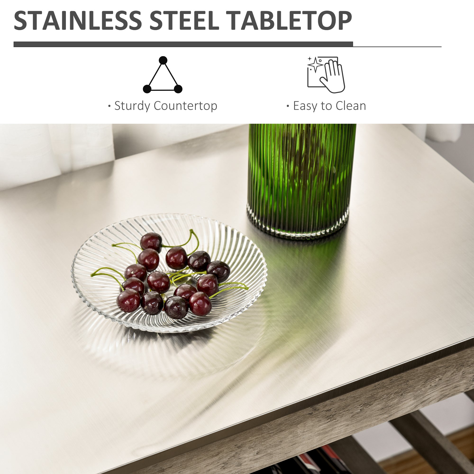 Kitchen Cart, Rolling Kitchen Island Utility Trolley with Stainless Steel Top