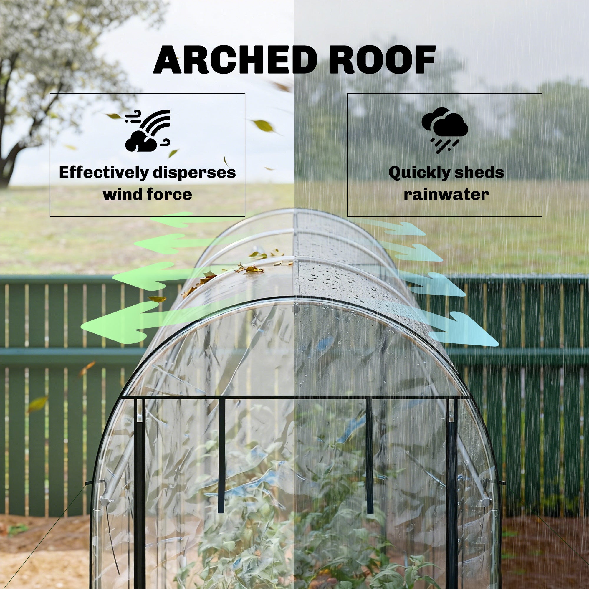 Walk-in Tunnel Greenhouse, Hoop House Greenhouse with 8 Roll-Up Doors, 10' x 3' x 6.5', Clear - Clear - Image 7