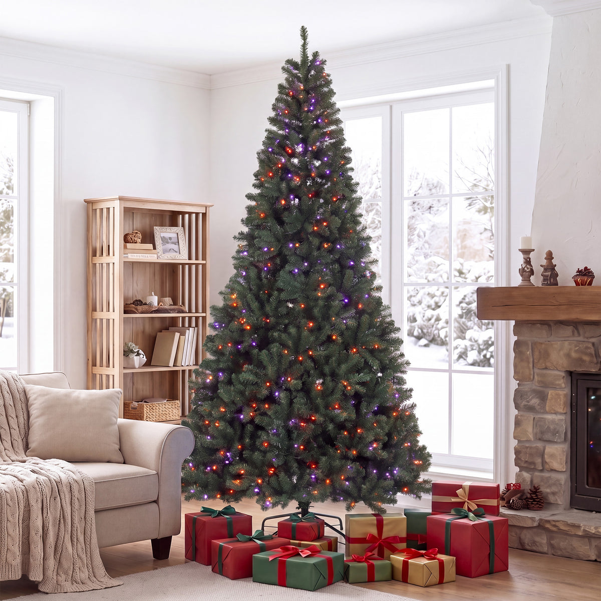 9ft Prelit Christmas Tree with RGB Dynamic LEDs, Remote Control, Daily Timer, Hinged Xmas Tree, Easy Assembly