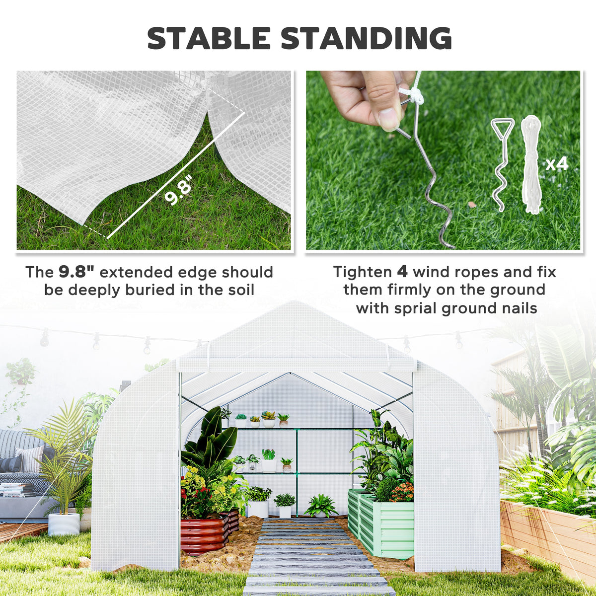 Walk In Tunnel Greenhouse, Portable Outdoor Plant House with Roll Up Doors