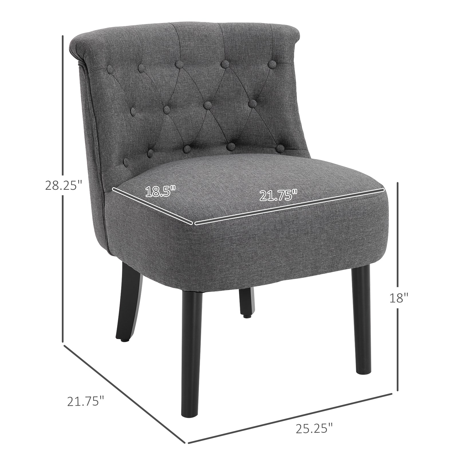 Modern Accent Leisure Chair with Mid Back Button-Tufted Upholstered Fabric and Wooden Legs for Living Room and Bedroom, Grey