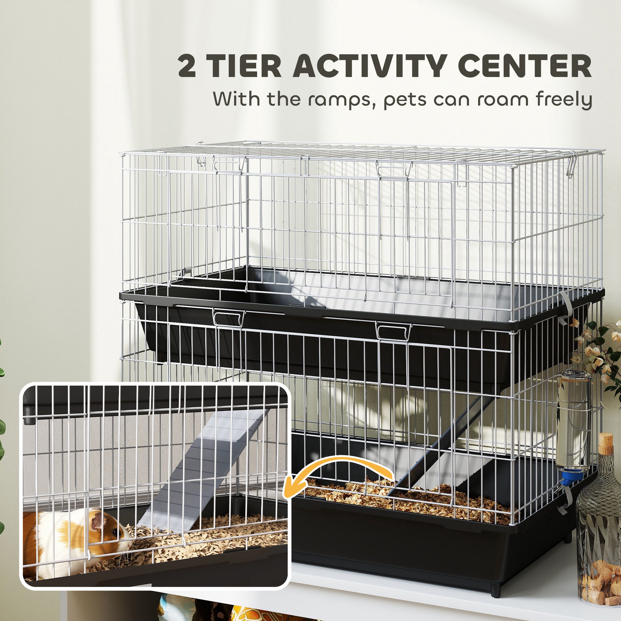 2-Tier Small Animal Cage with 2 Doors, Trays, Dish, Bottle, and Ramp for Bunny, Ferret, Chinchilla, Black - Black - Image 6