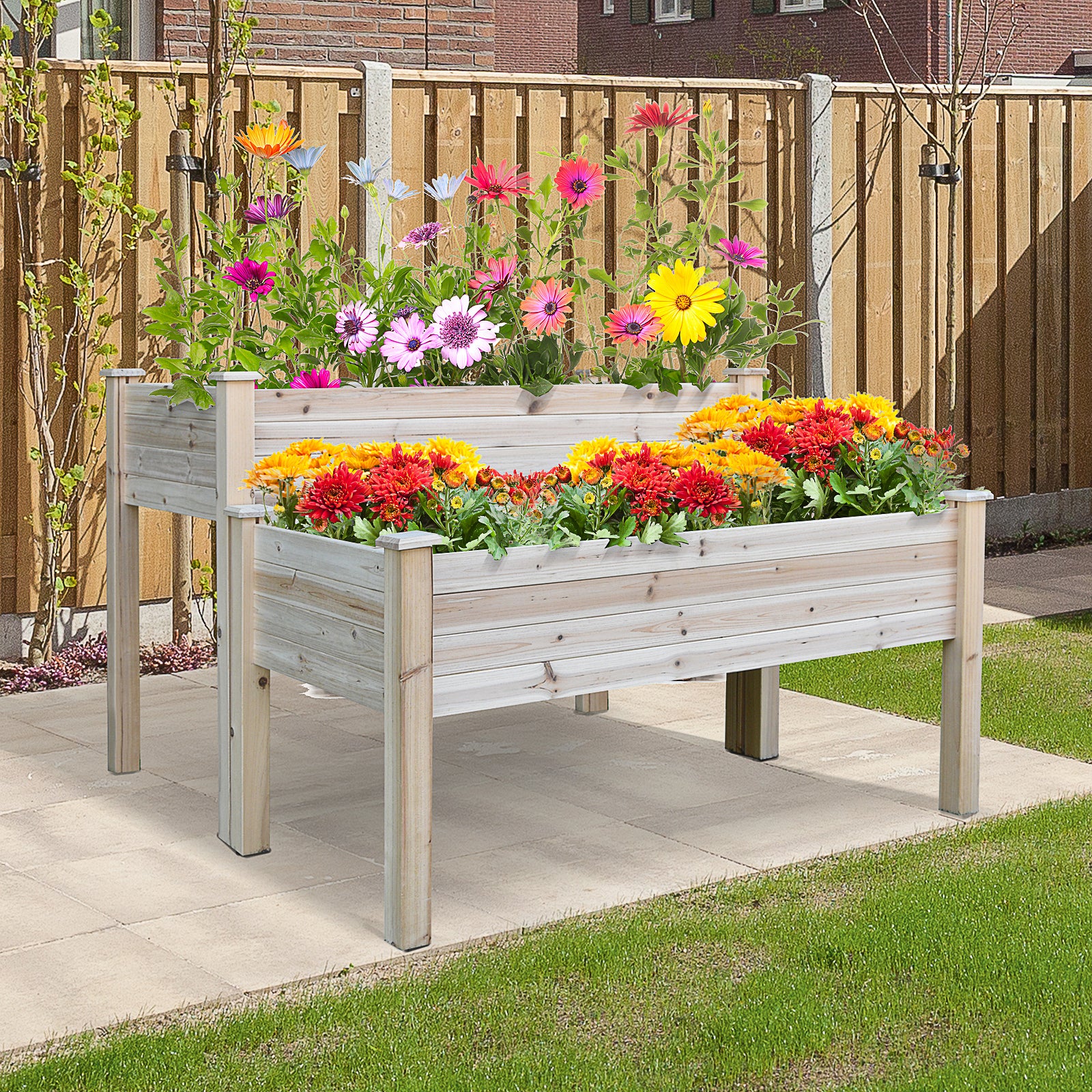 Two-Tier Wooden Elevated Garden Bed with Legs, Large Capacity 45x45 Outdoor Planter for Vegetables, Flowers, and Herbs, Ideal for Gardeners, Natural - Natural Wood Color - Image 2