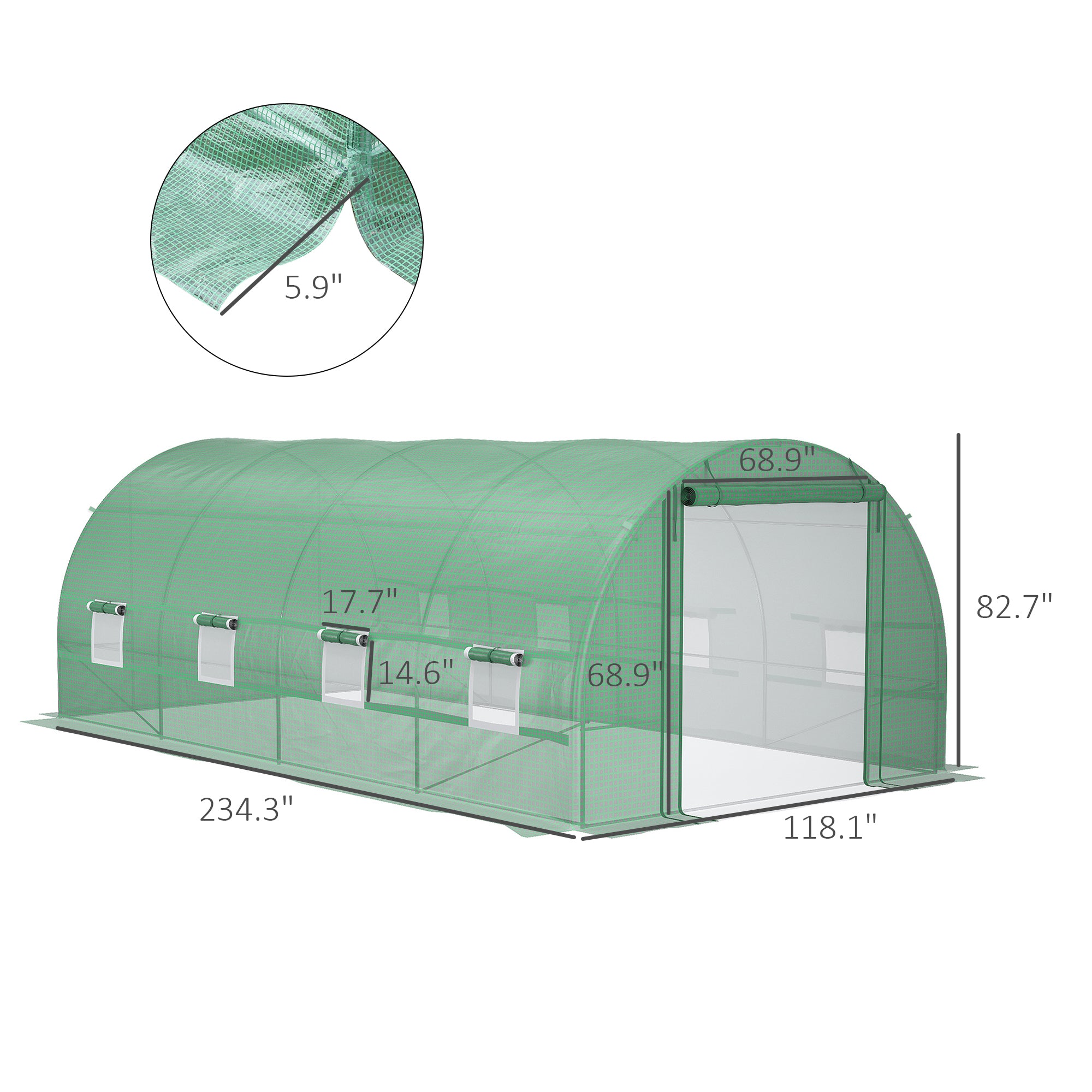 Steel Frame Walk-In Tunnel Greenhouse Garden Warm House Large Hot House Kit with Windows & Door, 19' x 10' x 7', Green - Green - Image 3