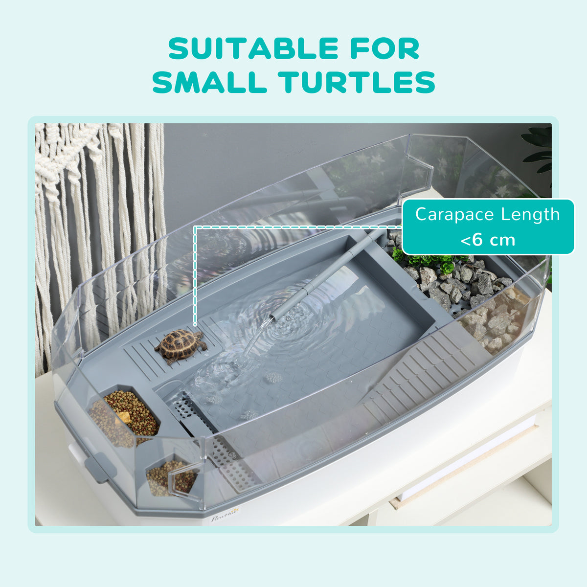 Turtle Tank Kit, Turtle Aquarium with Basking Platform, Water Pump, Filter Layer Design, Full View Visually Reptile Habitat, Easy to Clean and Change Water, Multi Functional Area - White - Image 8