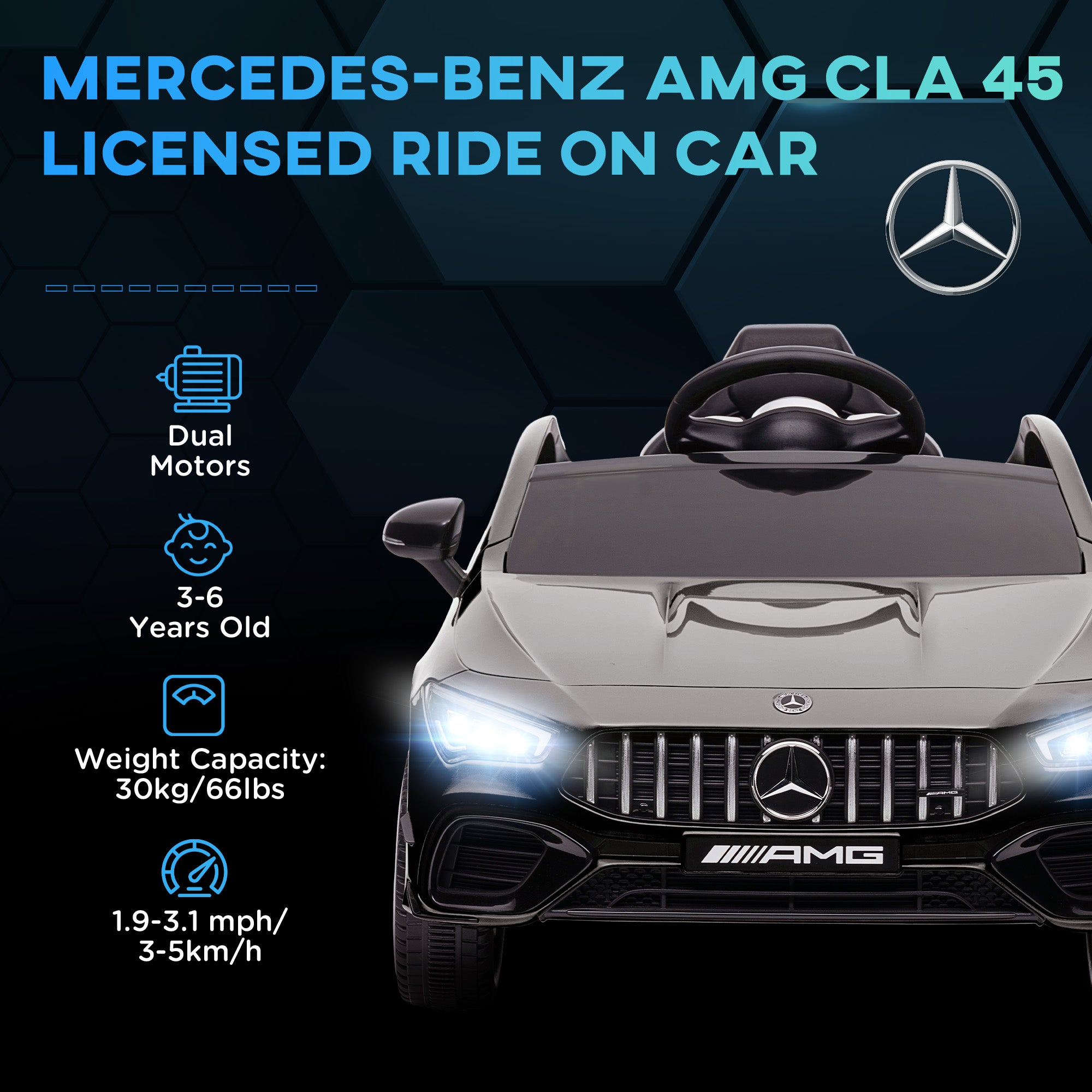 Mercedes-Benz AMG Licensed 12V Kids Ride on Car with Remote Control, Rear Suspension, LED Lights, Music, Black