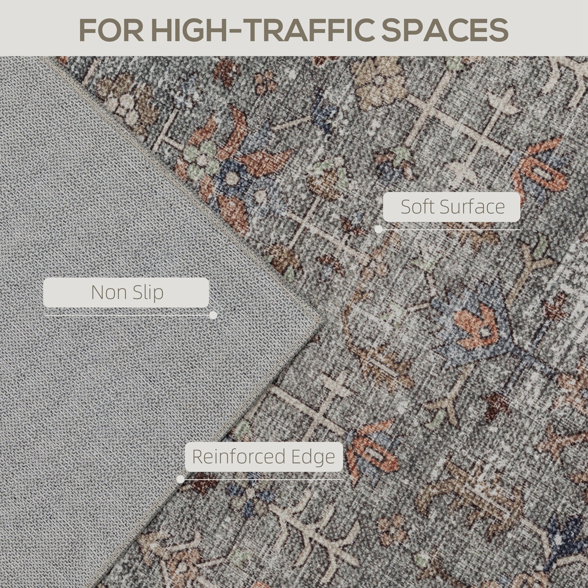Machine Washable Area Rug 4x6, Non-Slip Traditional Floor Cover Foldable Carpet for Living Room, Dark Mixed-Brown