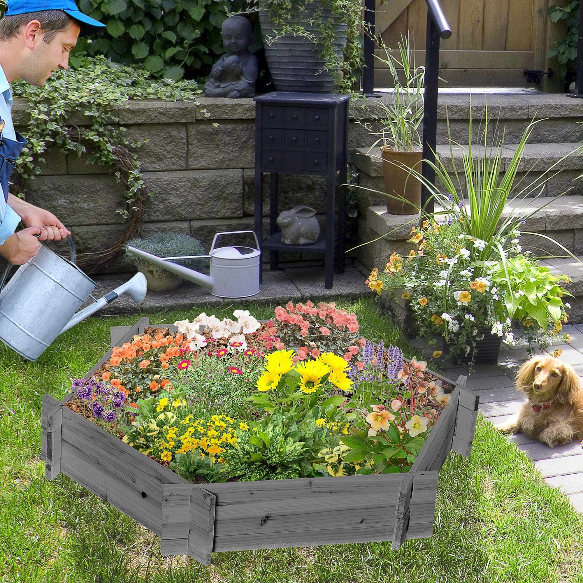 39" x 36" Screwless Raised Garden Bed, Hexagon Planter Box for Outdoor Plants, Vegetables, Flowers, Herbs, Gray - Gray - Image 2