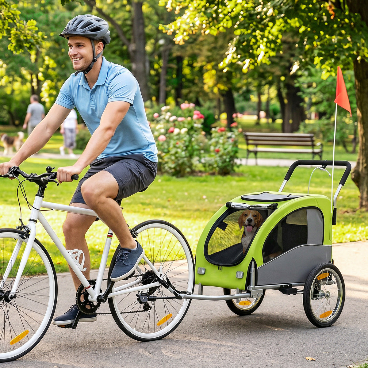 2 in 1 Dog Bike Trailer, Foldable Pet Stroller, Dog Bicycle Trailer with Suspension, for Medium Dogs up to 44 LBS, Green