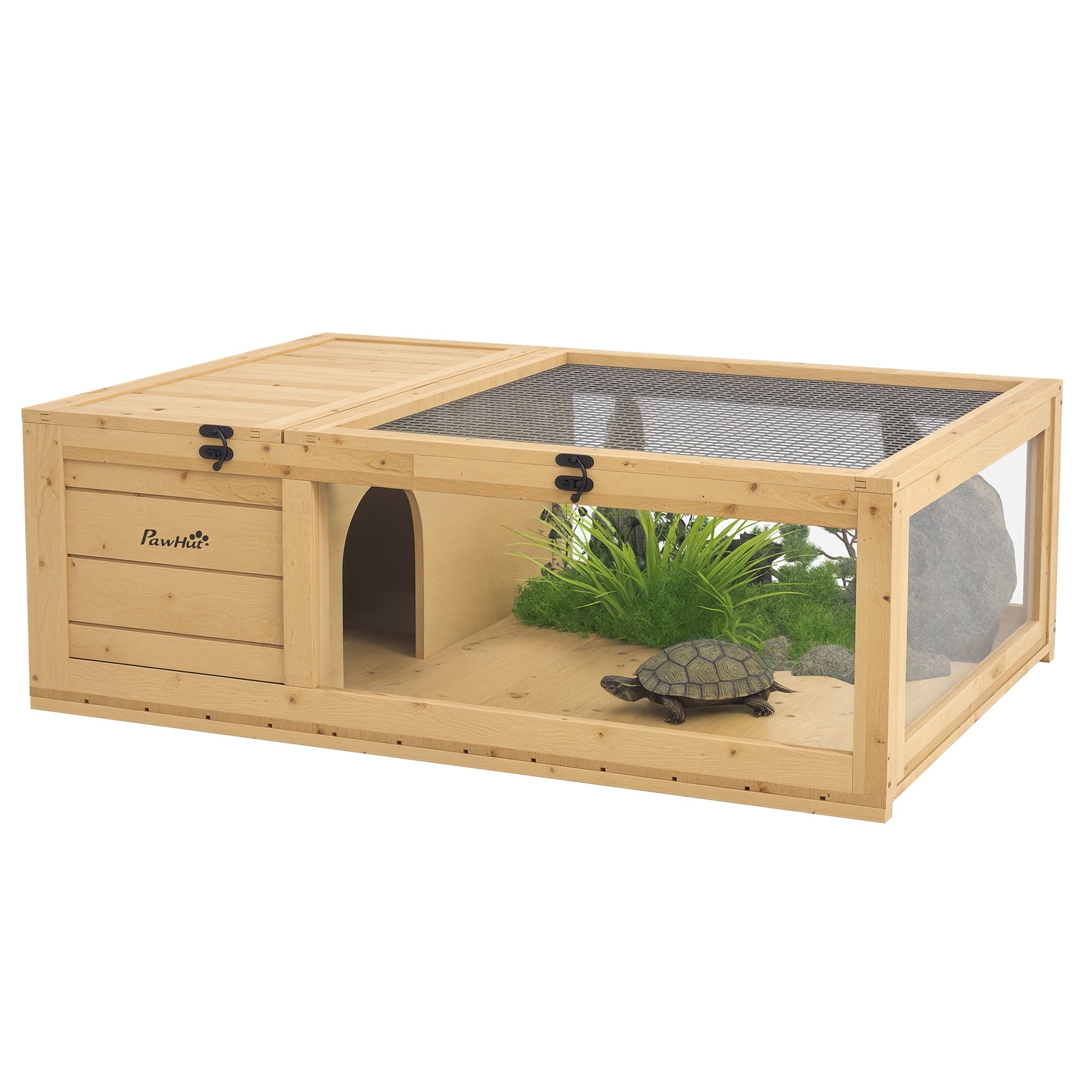 Wooden Reptile Cage with Top Access for Turtles, Lizards, Snakes, Yellow - Yellow