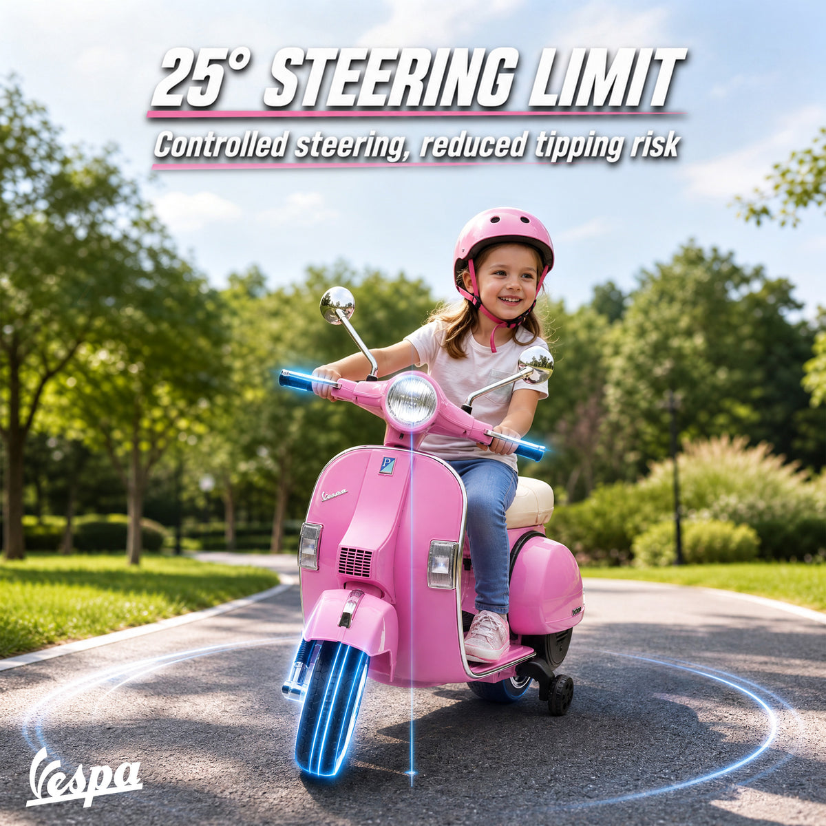 12V Kid Motorcycle, Electric Motorbike with Training Wheels, Rear Suspension, Steering Limitation for 3-6 Years, Pink