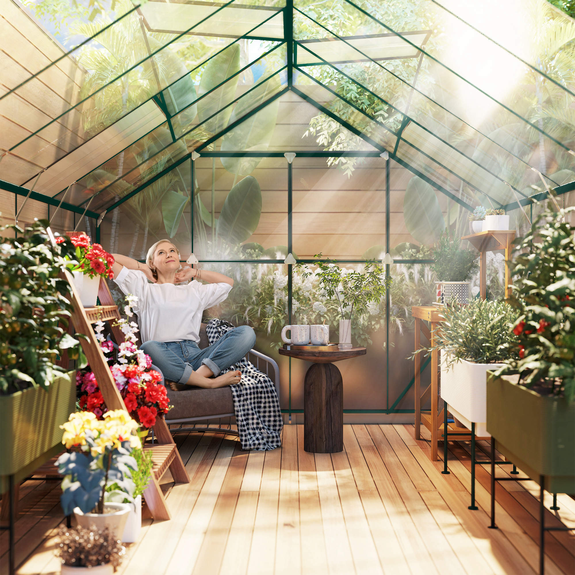 16' x 8' Aluminum Greenhouse Polycarbonate Walk-in Garden Greenhouse Kit with Adjustable Roof Vent, Rain Gutter and Sliding Door for Winter, Clear - Clear - Image 8