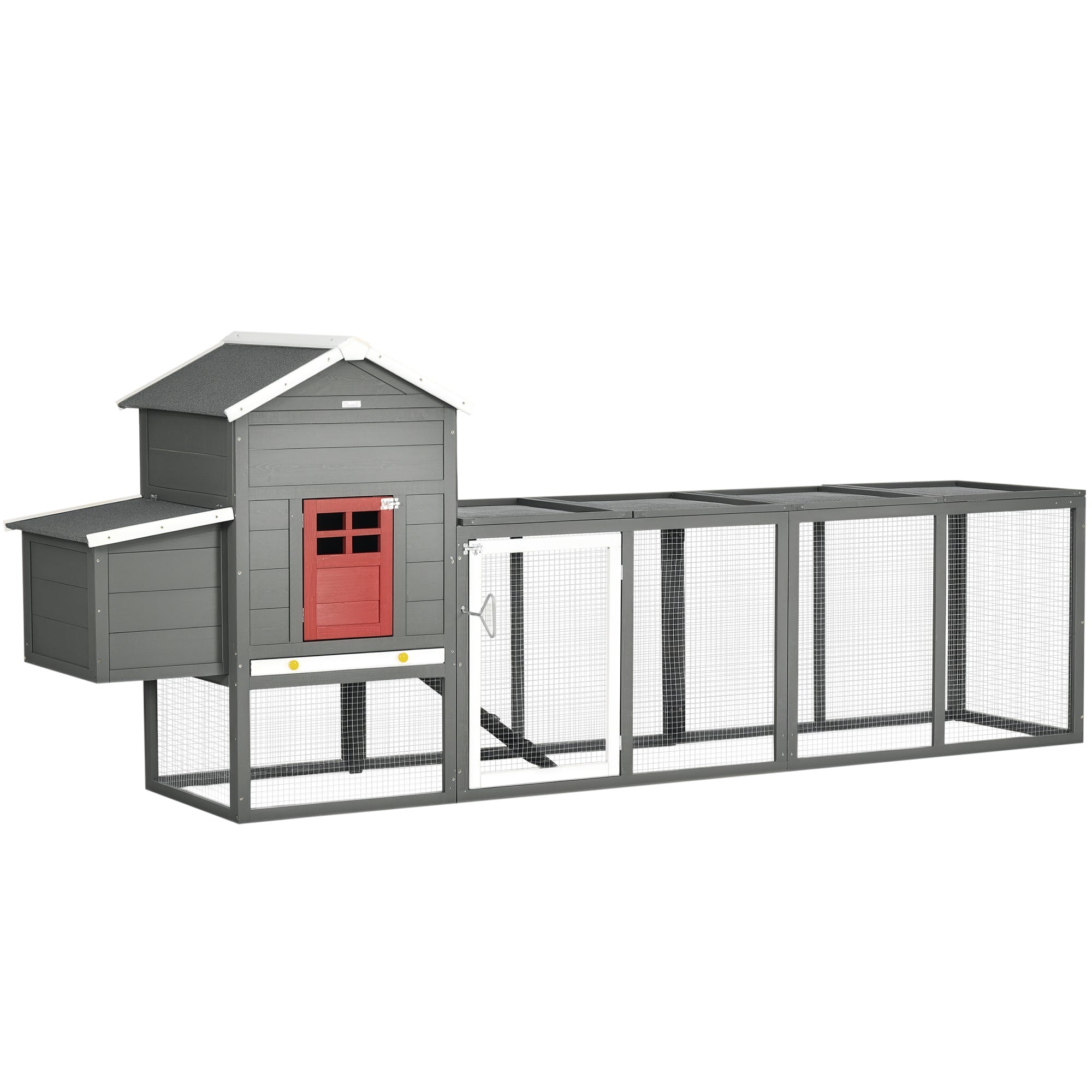 118" Extra Large Chicken Coop with Asphalt Roof, Wooden Hen Run with Slide-Out Tray and Nesting Box, Chicken Hutch for 3-6 Chickens, Gray - Gray