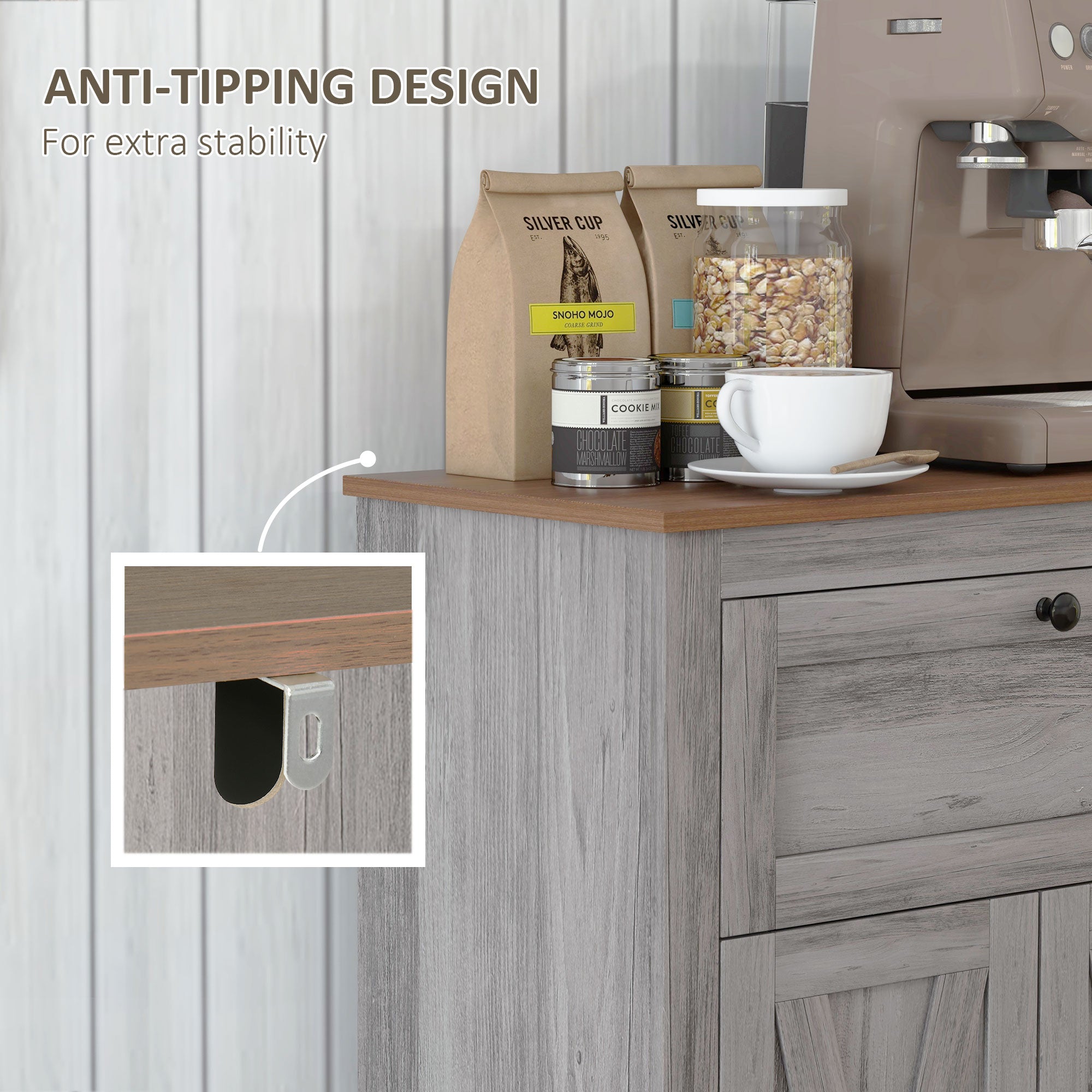 Farmhouse Sideboard Storage Cabinet with Doors and Drawer for Kitchen, Living room, 23.5"x11.75"x34.5", Light Gray