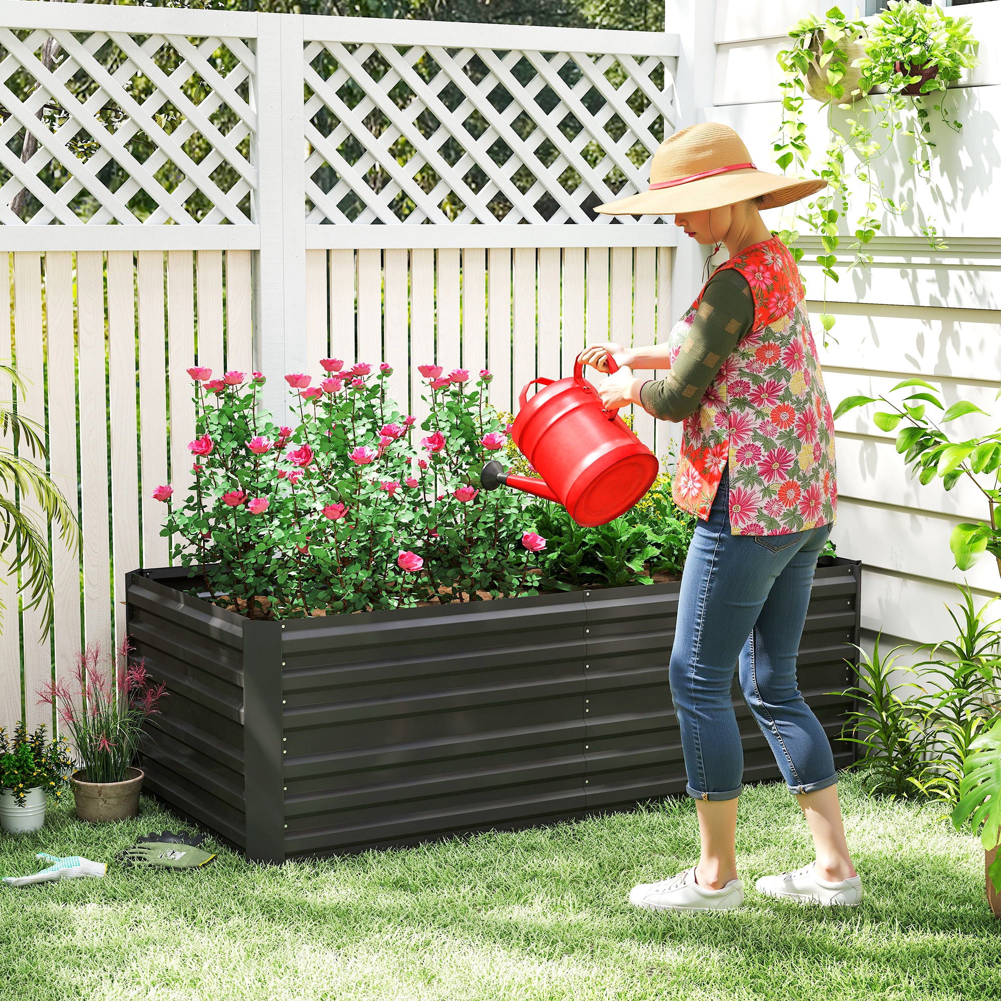 Galvanized Raised Garden Bed, Steel Outdoor Planters with Reinforced Rods, 71" x 36" x 23", Black - Black - Image 2