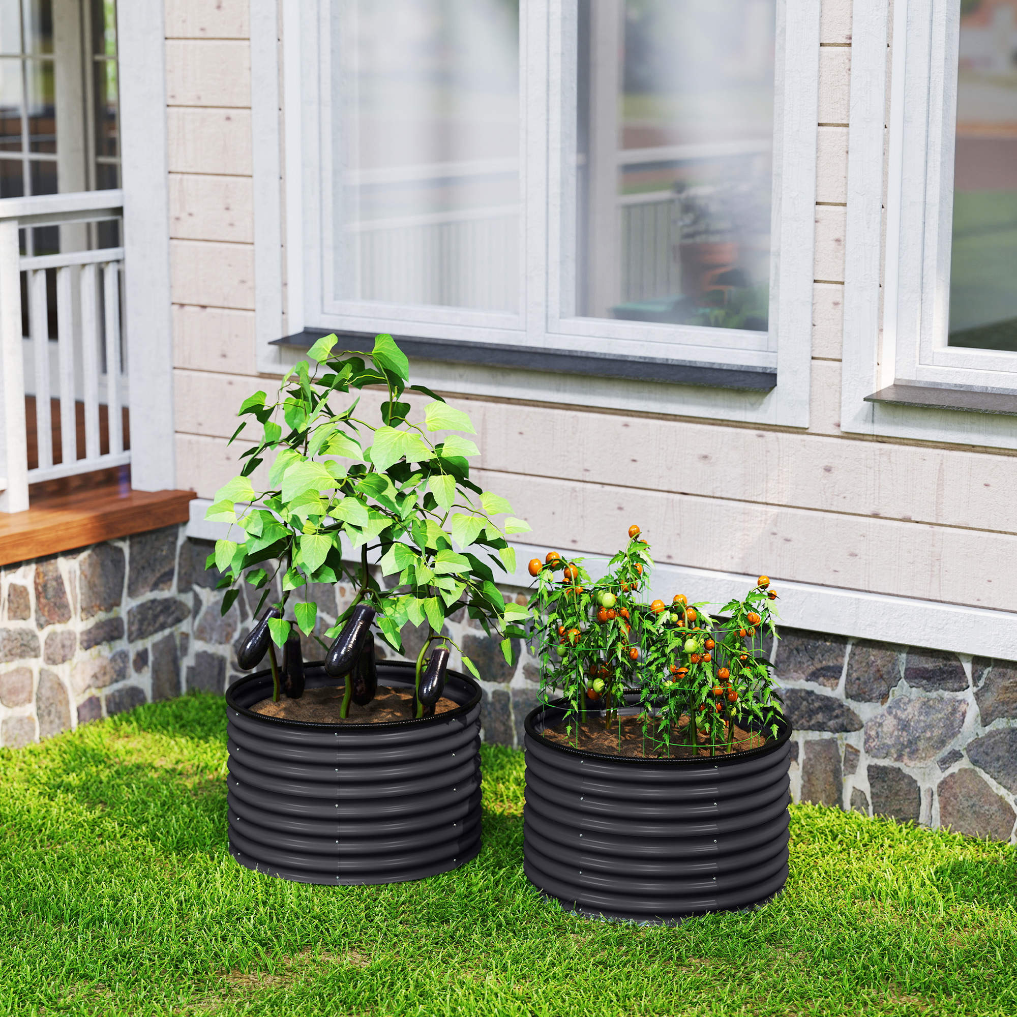 Set of 2 Raised Garden Bed, Metal Planter Box with Safety Edging, Easy-to-assemble Stock Tank, Dark Gray - Dark Gray - Image 8