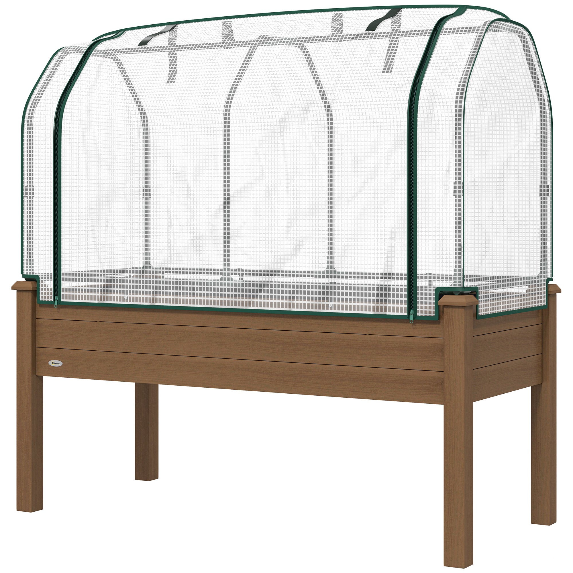 Raised Garden Bed with PE Greenhouse Cover Outdoor Planter Box for Herbs and Vegetables, 48 x 22 x 46 inch, Brown - Brown
