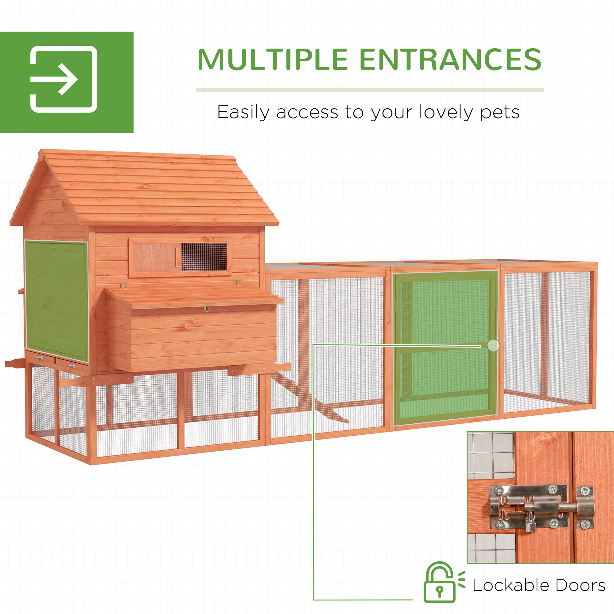 145" Wooden Chicken Coop with Run & Inner Hen House Space - Orange - Image 5