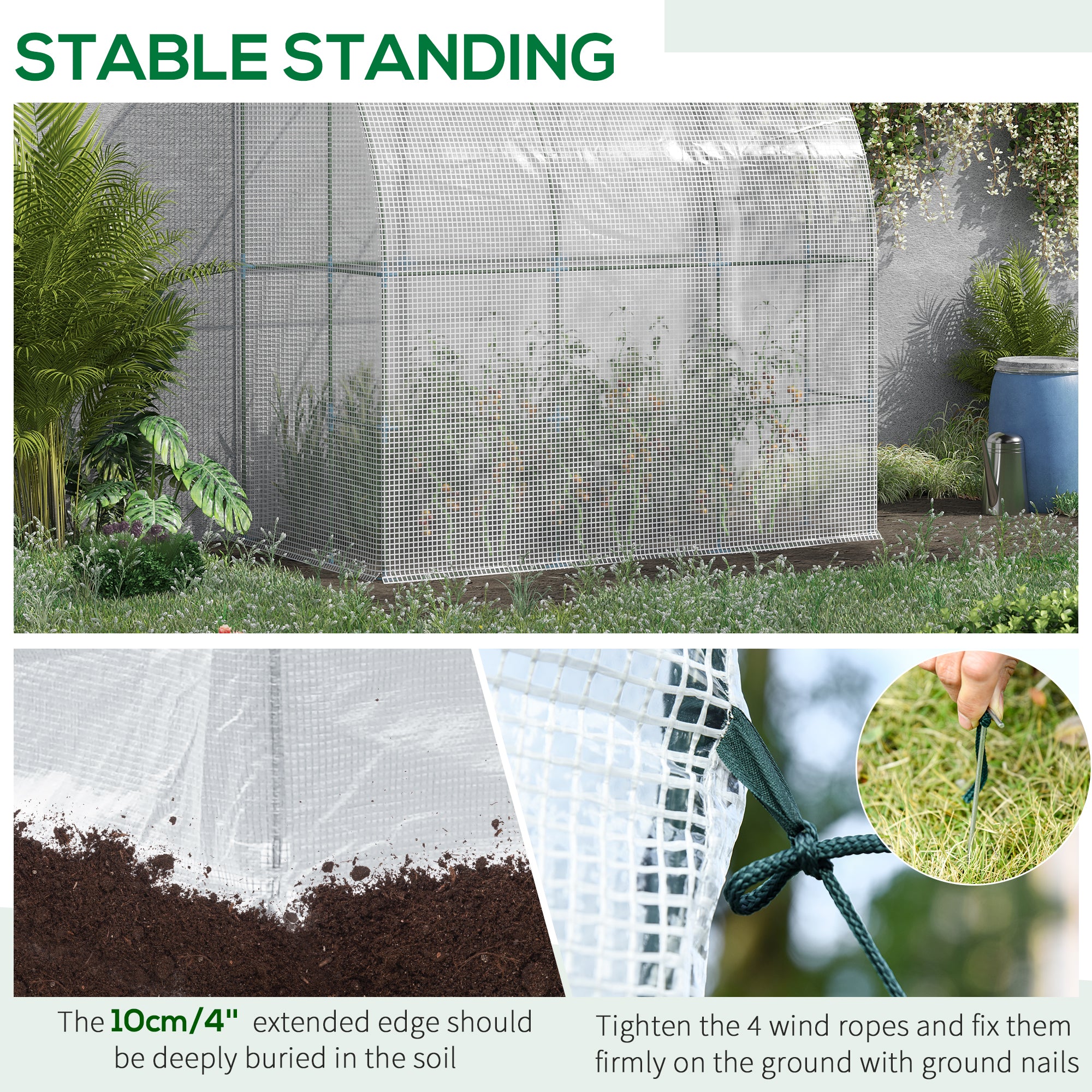 7' x 4' x 7' Outdoor Lean to Greenhouse, Walk-In Green House Plant Nursery with Roll-up Window, PE Cover, White - White - Image 7