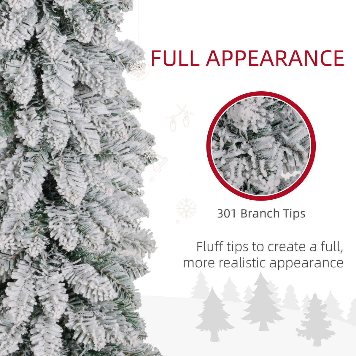 5' Tall Unlit Slim Pencil Xmas Tree, Snow-Flocked Artificial Christmas Tree with Realistic Branches and 301 Tips, Green