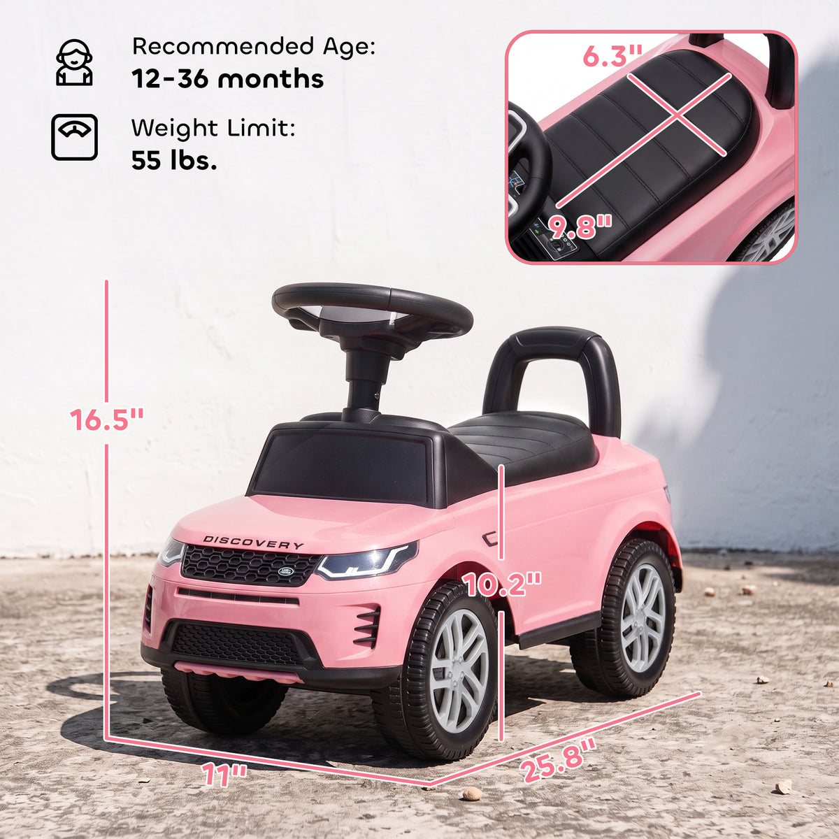 Qaba Land Rover Licensed Ride On Car for Kids, Toddler Baby Push Car with Under Seat Storage, for 18-36 Months, Pink