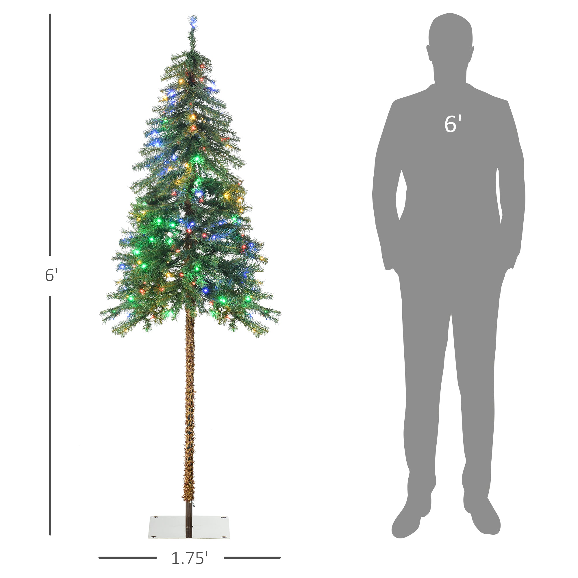 6' Artificial Christmas Trees, with Warm White or Colorful LED Lights, Pencil Shape, Steel Base
