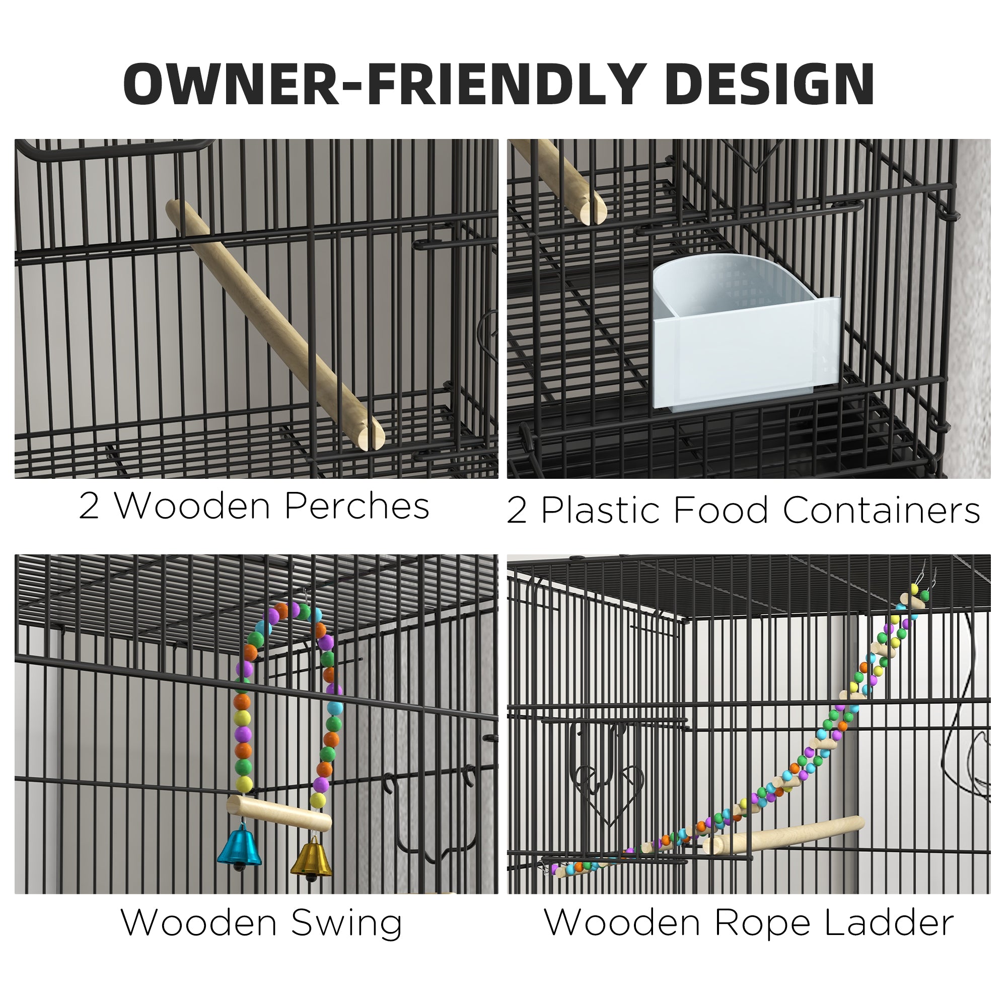 Double Stackable Bird Cage on Wheels w/ Stand, for Canaries - Black - Image 6