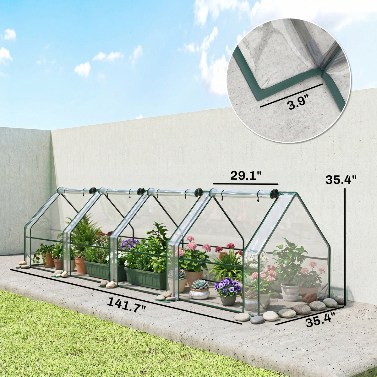 Portable Mini Greenhouse, Outdoor Garden with Large Zipper Doors and Water/UV PVC Cover, 12' x 3' x 3', Clear