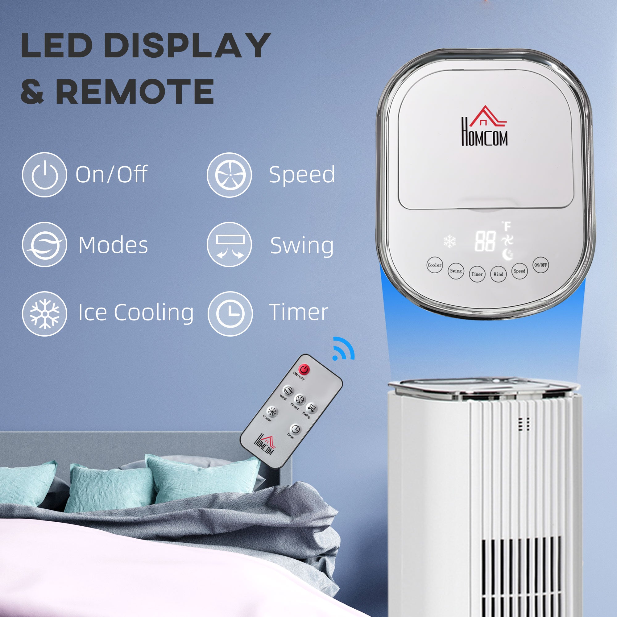42" 3-In-1 Ice Cooling Fan with Humidifier, Evaporative Air Cooler with Water Tank, 3 Modes, 3 Speeds, 12H Timer, White